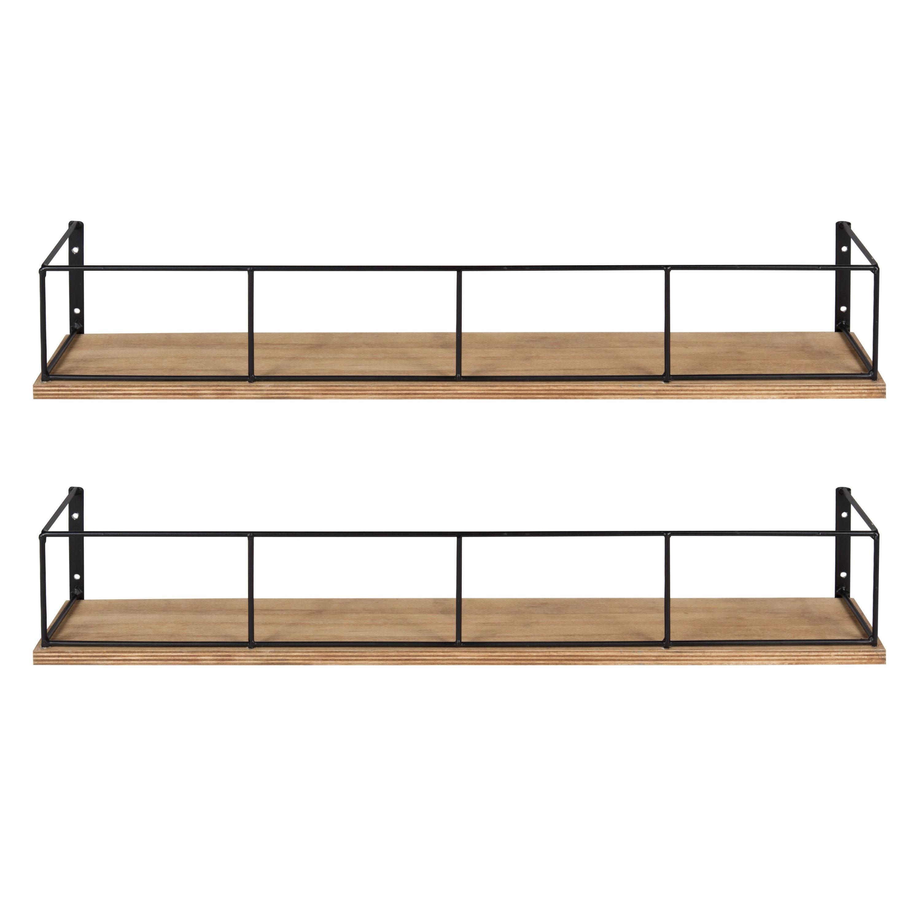 24" x 4" 2pc Decorative Wall Shelf Set Brown/Black - Uniek: Kate & Laurel No Assembly, Wood & Metal