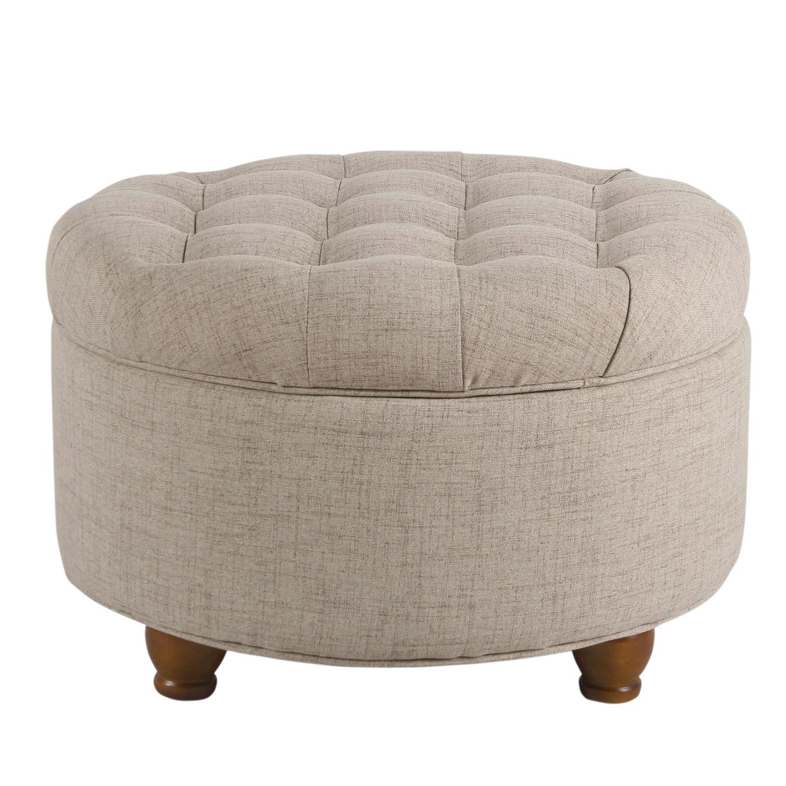 Benzara Otomana de Madera Tapizada en Tela con Almacenamiento con Tapa Elevable Capitoné, Beige-Color:Beige