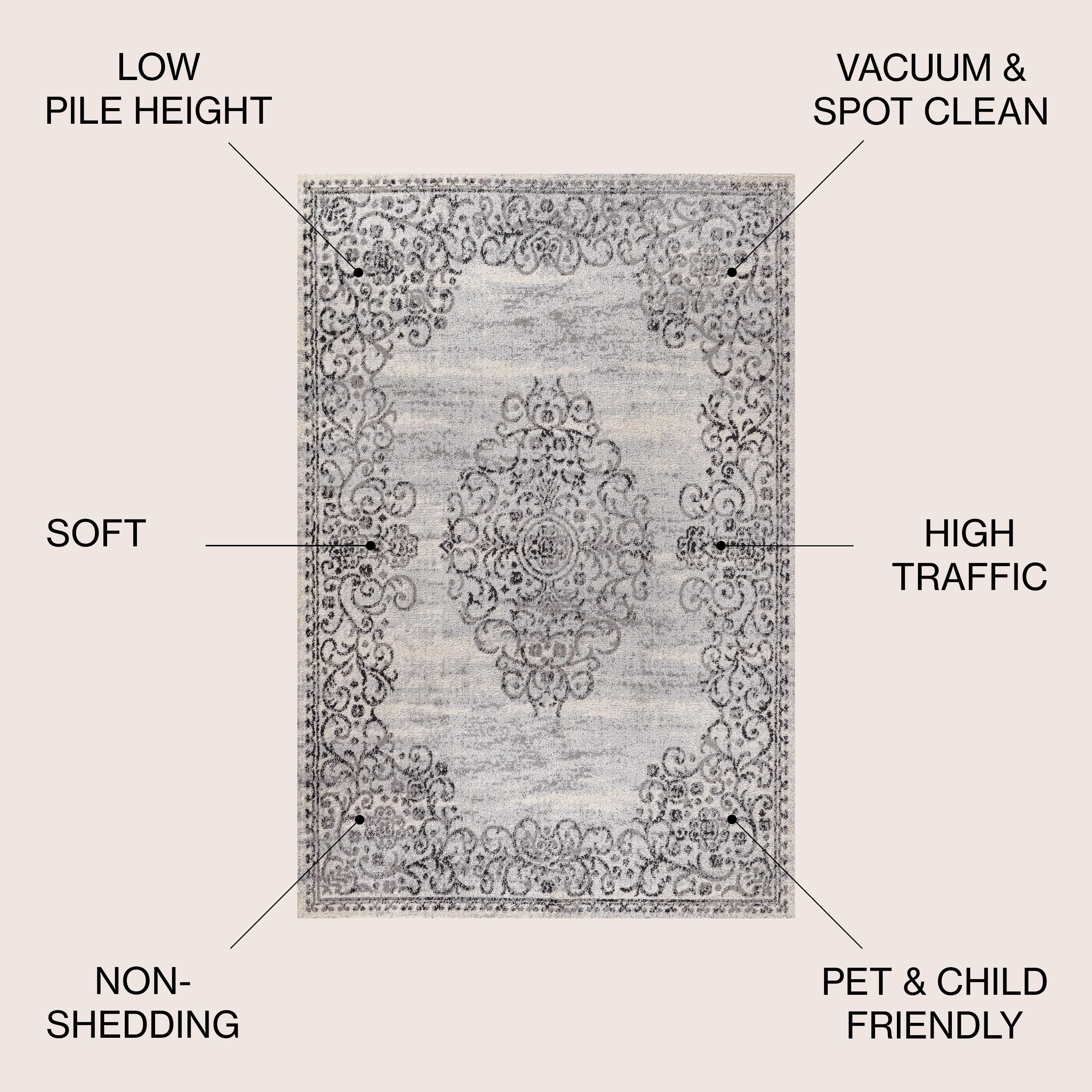 5'x8' Minori Filigree Medallion Area Rug, Dark Gray/Cream - JONATHAN Y