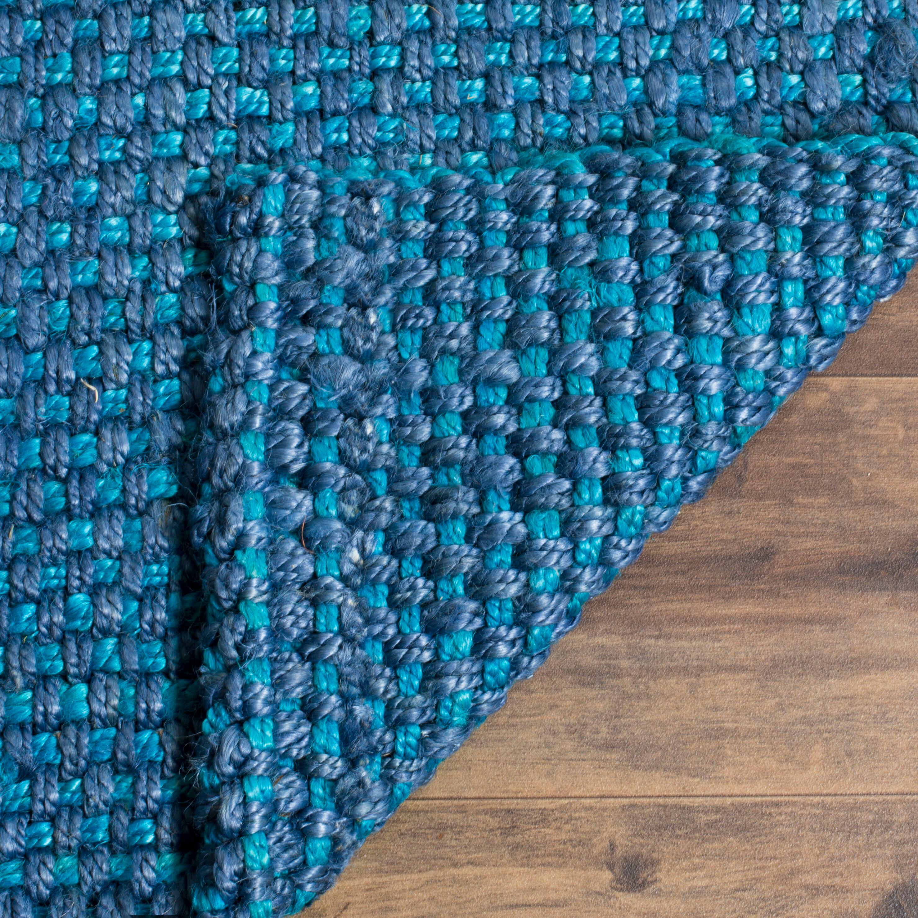 SAFAVIEH Natural Fiber Geraldine Geometric Jute Area Rug, Blue, 6' x 6' Square
