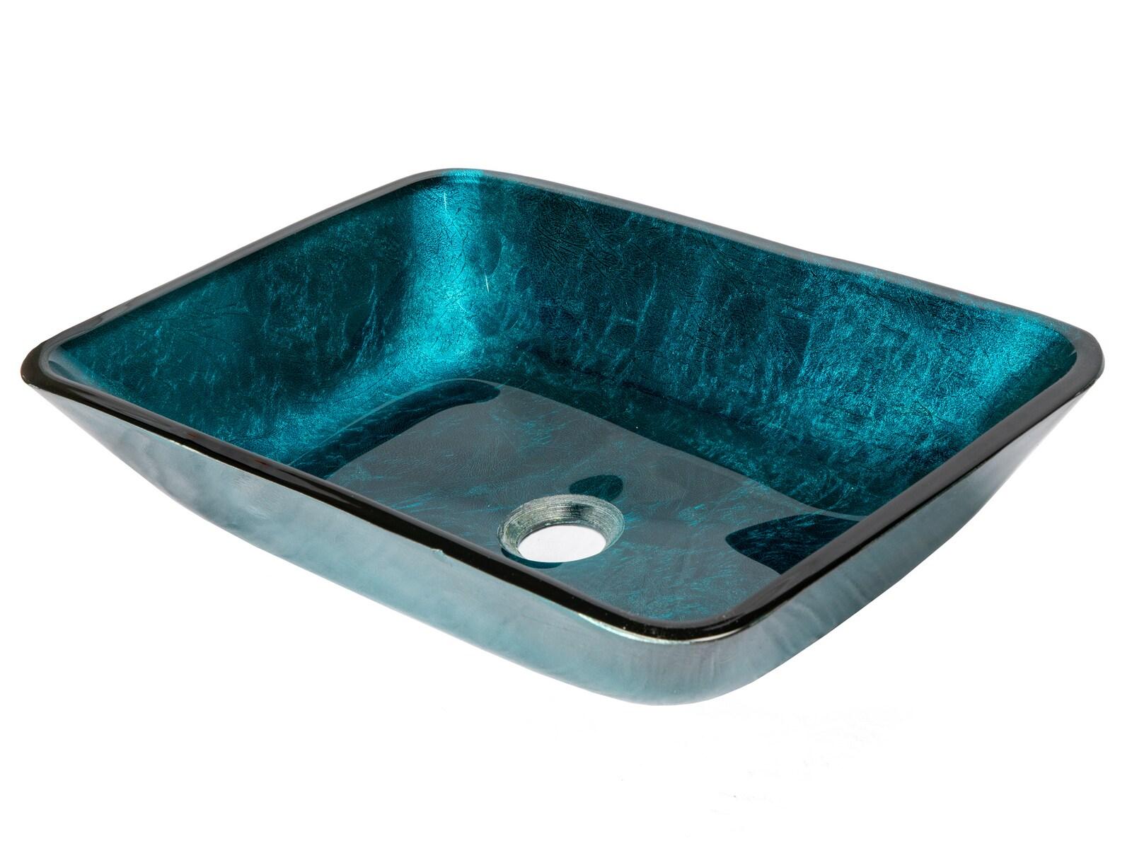 Eden Bath 13.13'' Turquoise Tempered Glass Rectangular Bathroom Sink