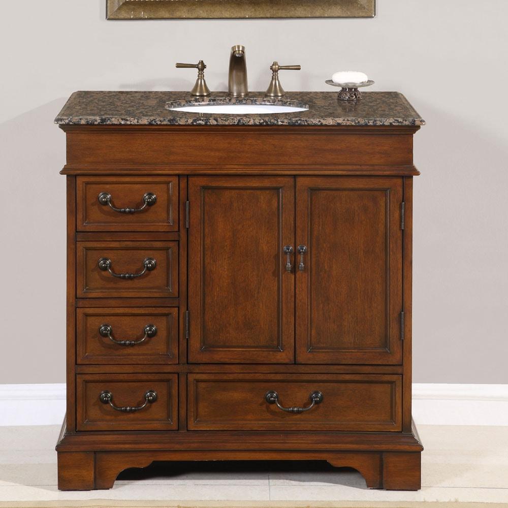 Silkroad Exclusive Transitional Baltic Brown Granite Bathroom Vanity- Single Sink - 36 in. Wide