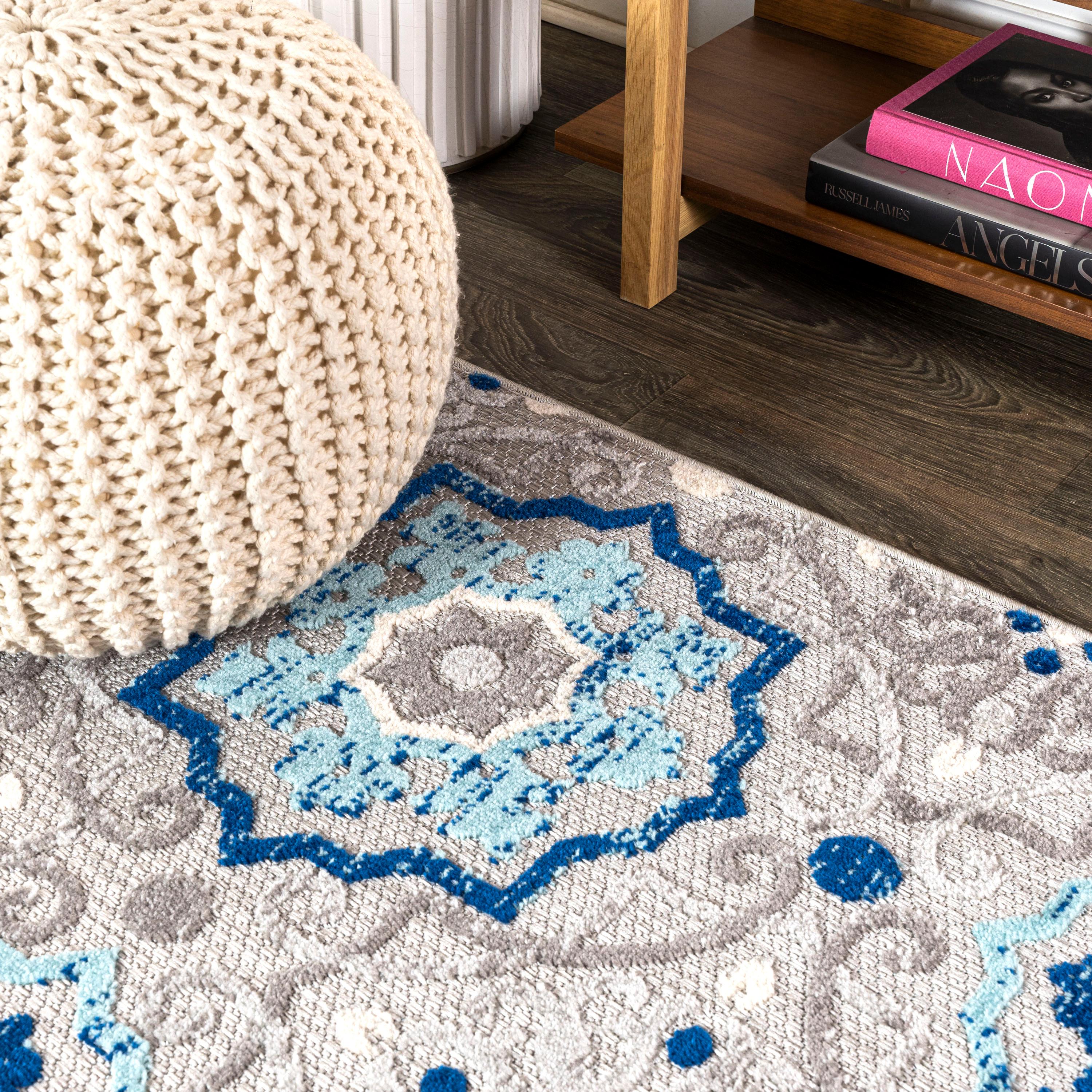 3'x5' Mediterranean Medallion Indoor/Outdoor Area Rug, Blue/Gray - JONATHAN Y