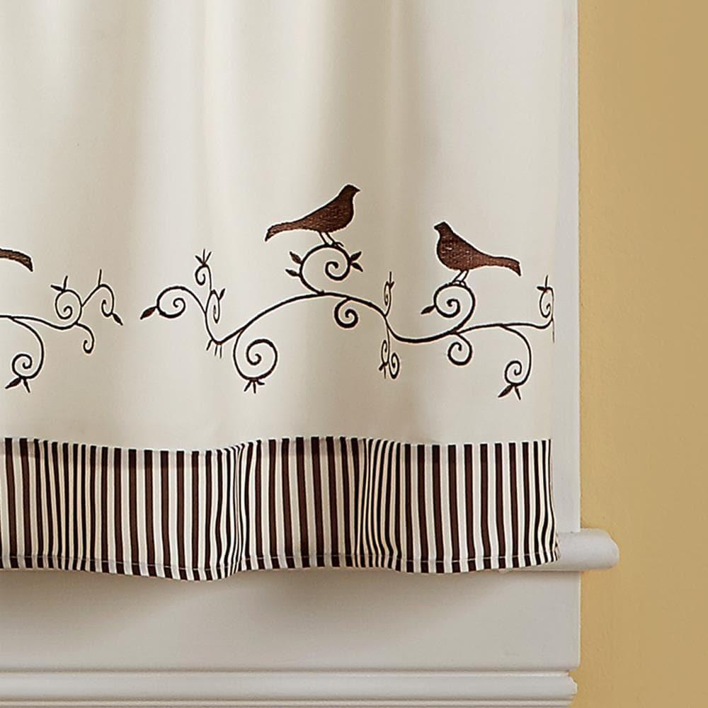 CHF & You Birds Tailored Tiered Curtains, 1 Piece, Cotton, Brown, Polyester, Adult