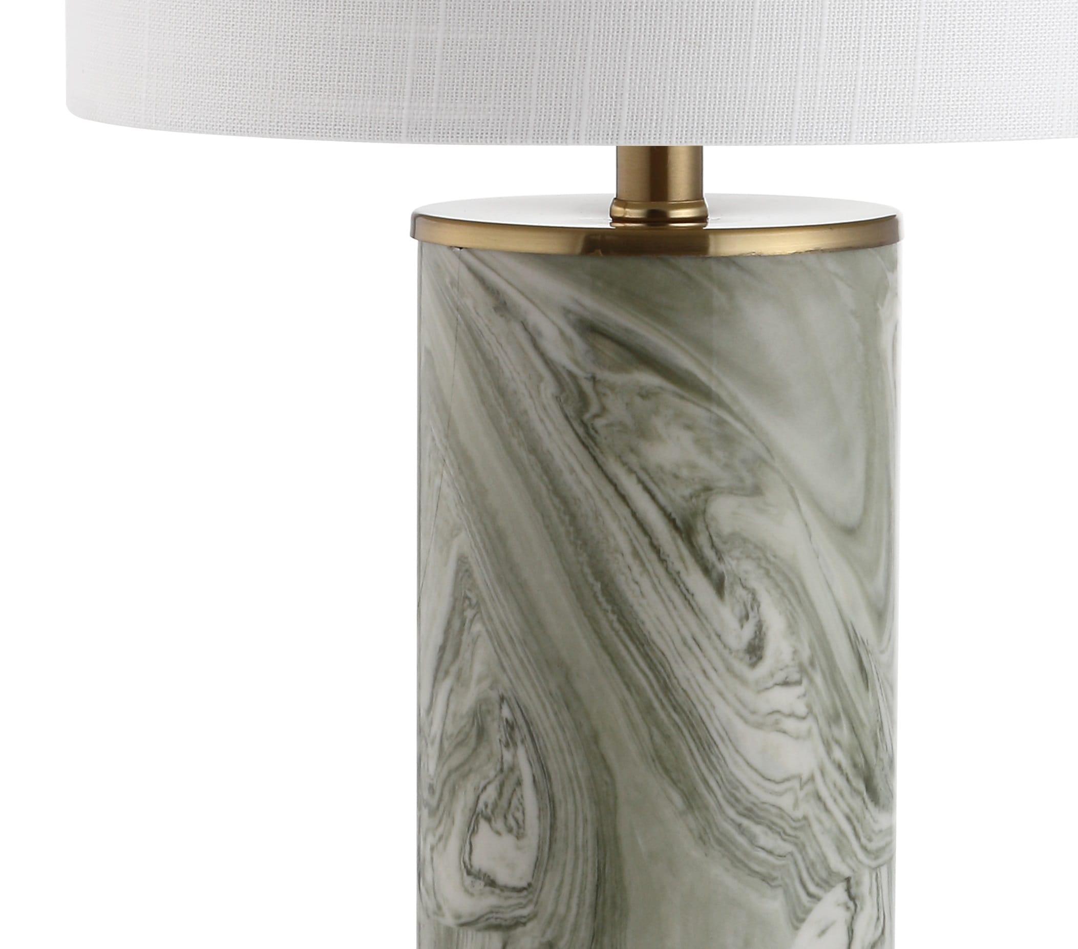 Green and White Marbled Ceramic Table Lamp with Brass Base