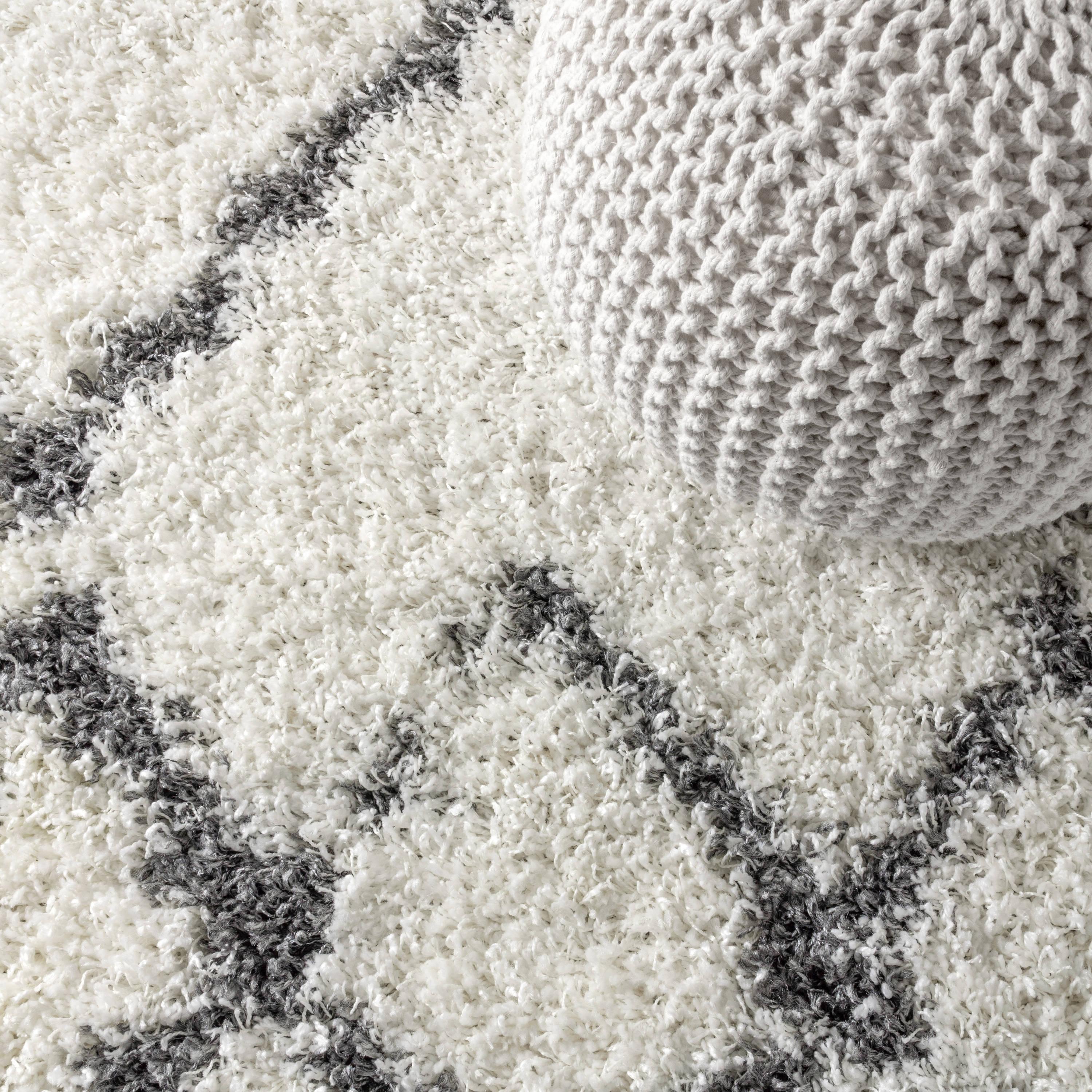 8'x10' Mercer Shag Plush Tassel Moroccan Geometric Trellis Area Rug, Cream/Grey - JONATHAN Y