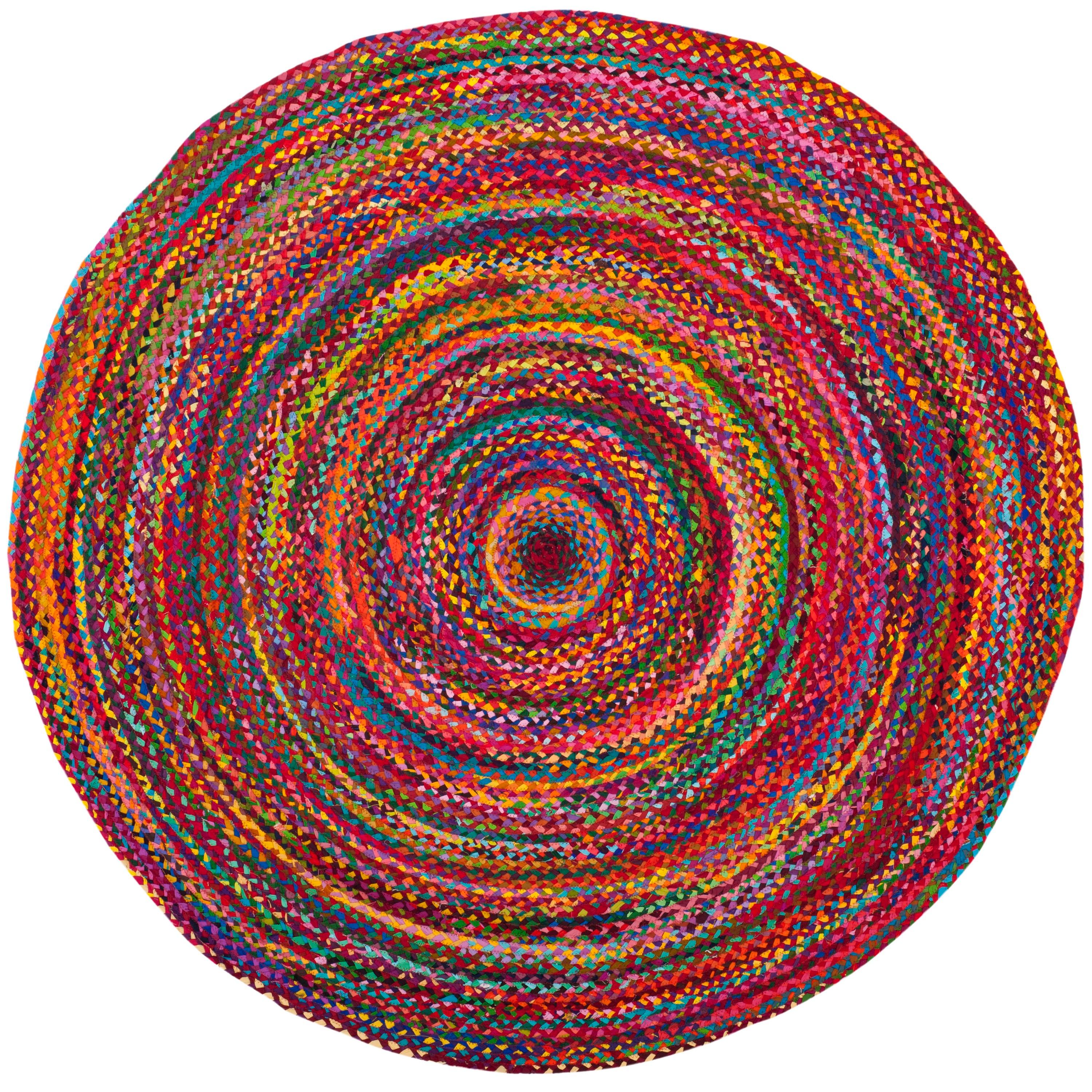 Braided BRD210 Hand Woven Accent Rug - Red/Multi - 3' Round - Safavieh.