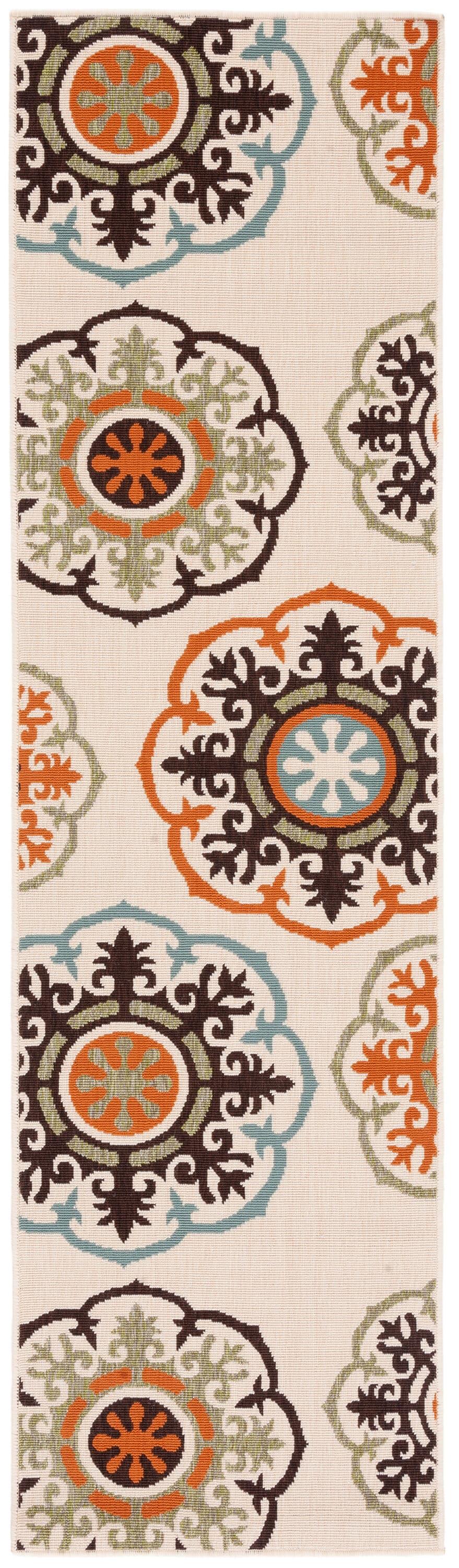 Veranda VER002 Power Loomed Indoor/Outdoor Runner Rug - Cream/Terracotta - 2'3"x8' - Safavieh.