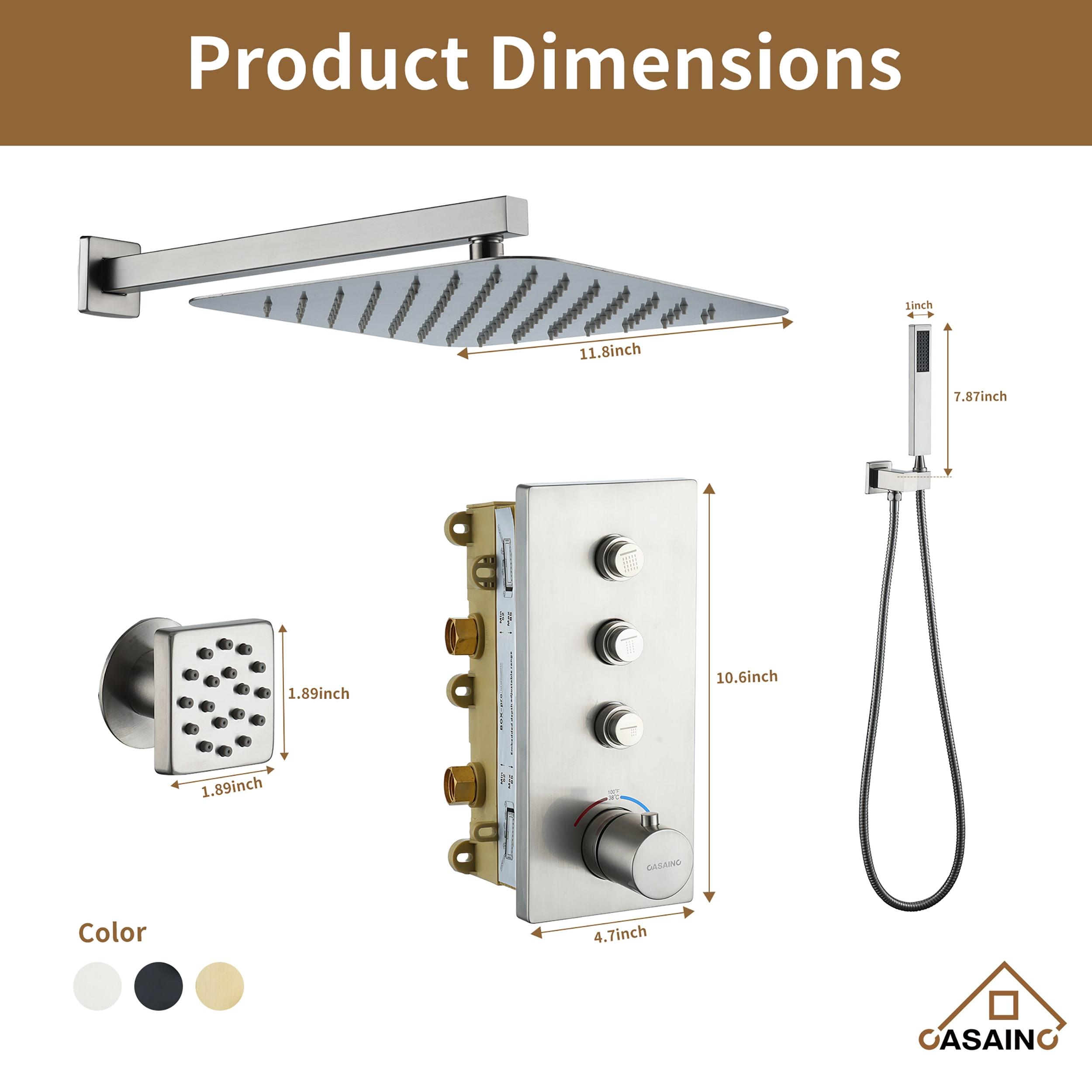 3 Functions 12 Inch Wall Mount Thermostatic Shower System with 6 Body Jets