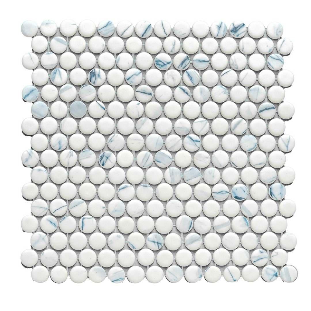 The Tile Life Eterna Penny 12" x 12" Calacatta Blue Glass Floor and Backsplash Wall Tile, 4x4 Sample
