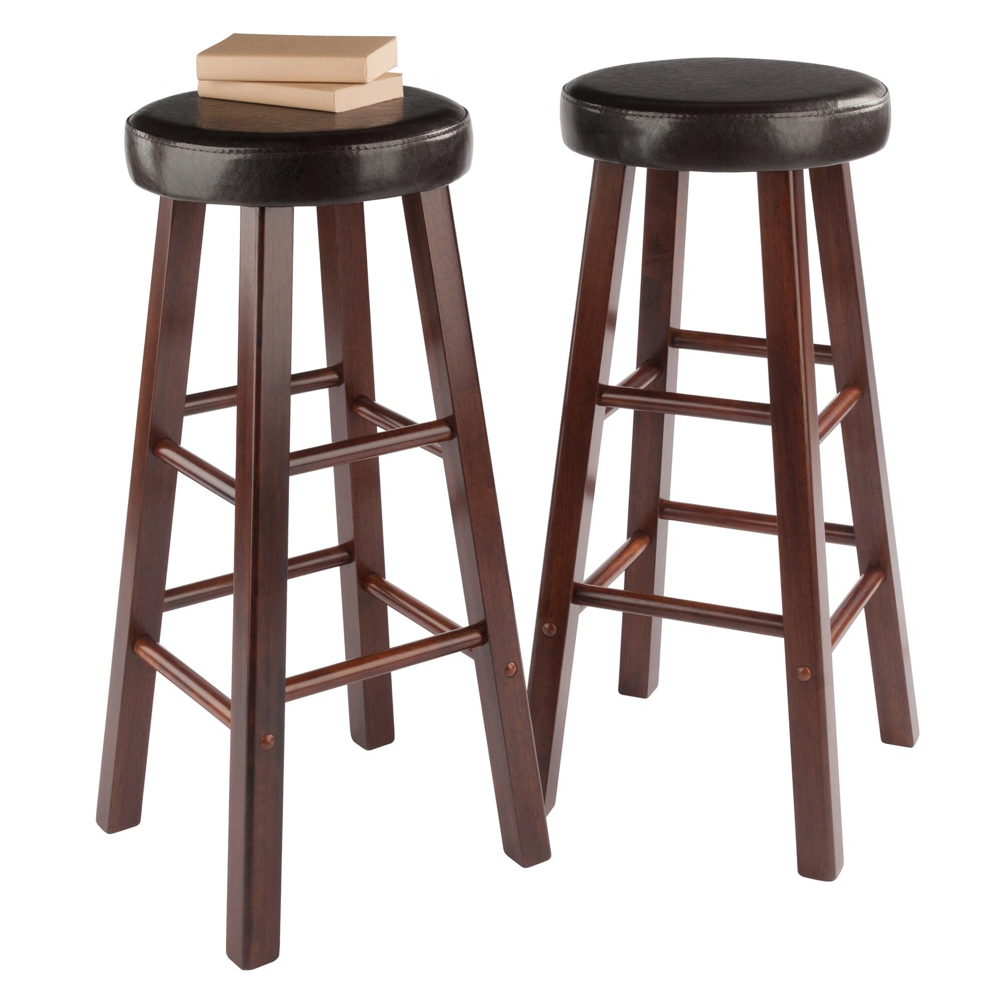 29" 2pc Maria Cushioned Barstools Walnut/Espresso - Winsome: Solid Wood, Faux Leather, Home Bar Seating