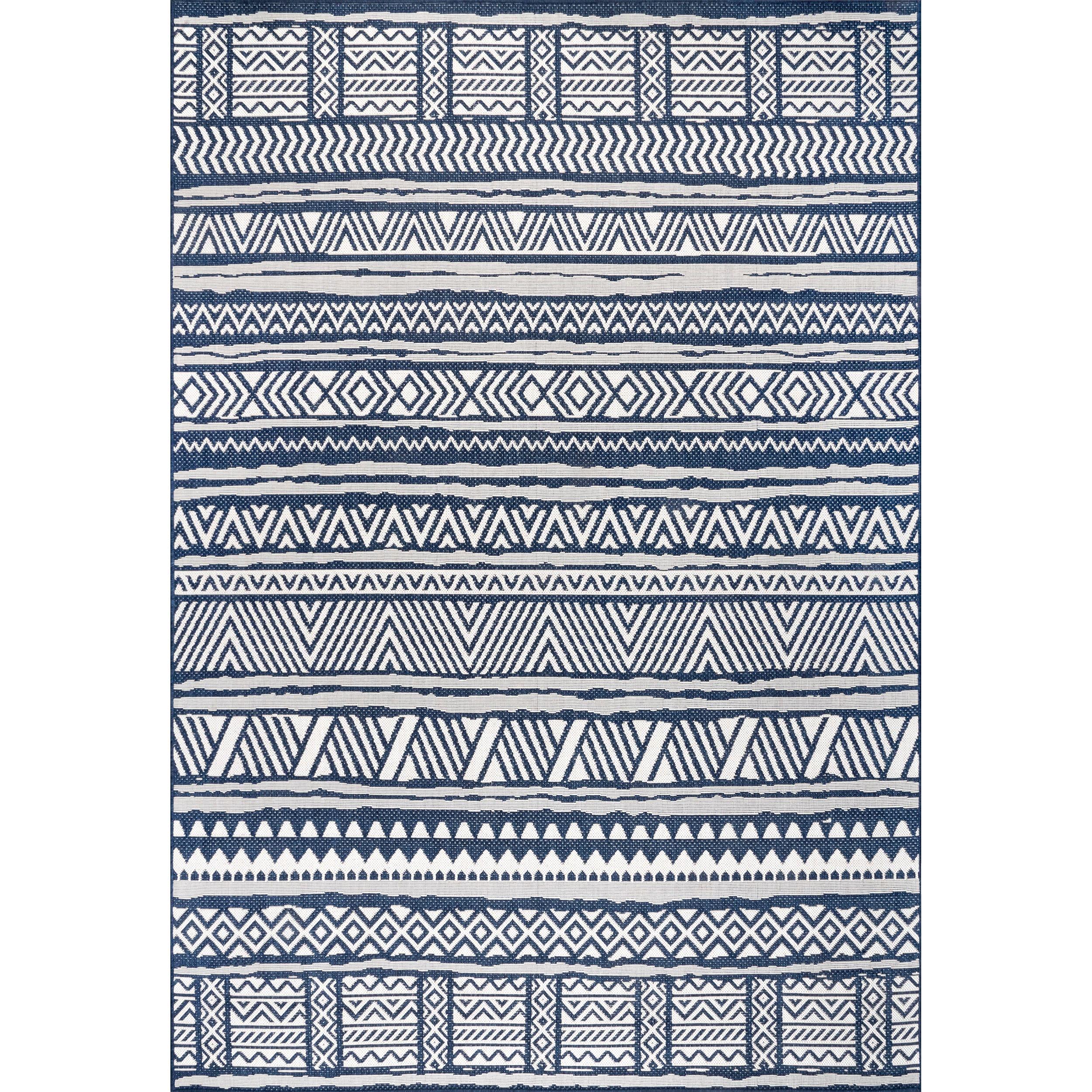 4'x6' Abbey Geometric Striped Indoor and Outdoor Area Rug Navy - nuLOOM: Low Pile, Rectangle, Polypropylene & Polyester