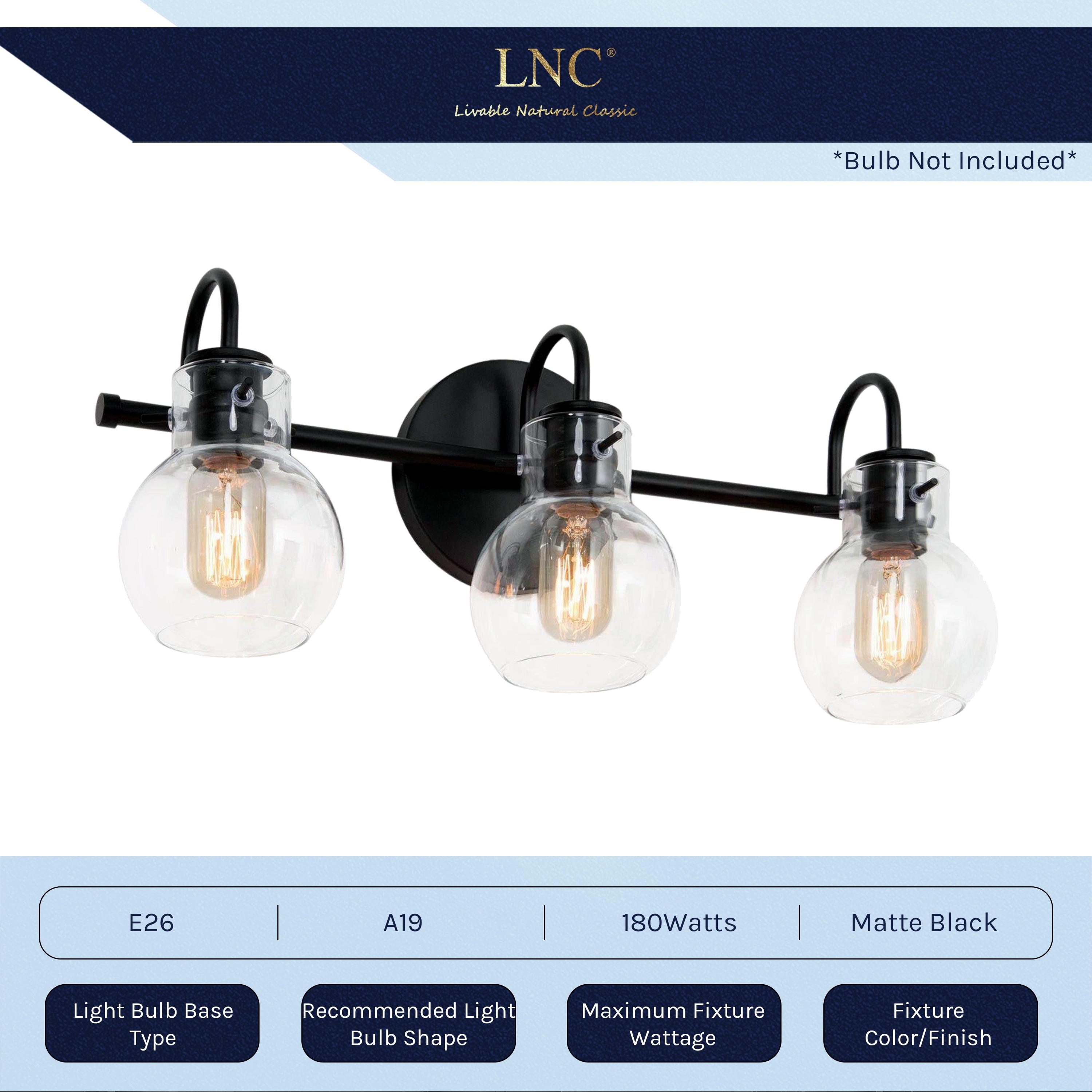 LNC Charm 22-in 3 -Light Matte Black Farmhouse Vanity light bar