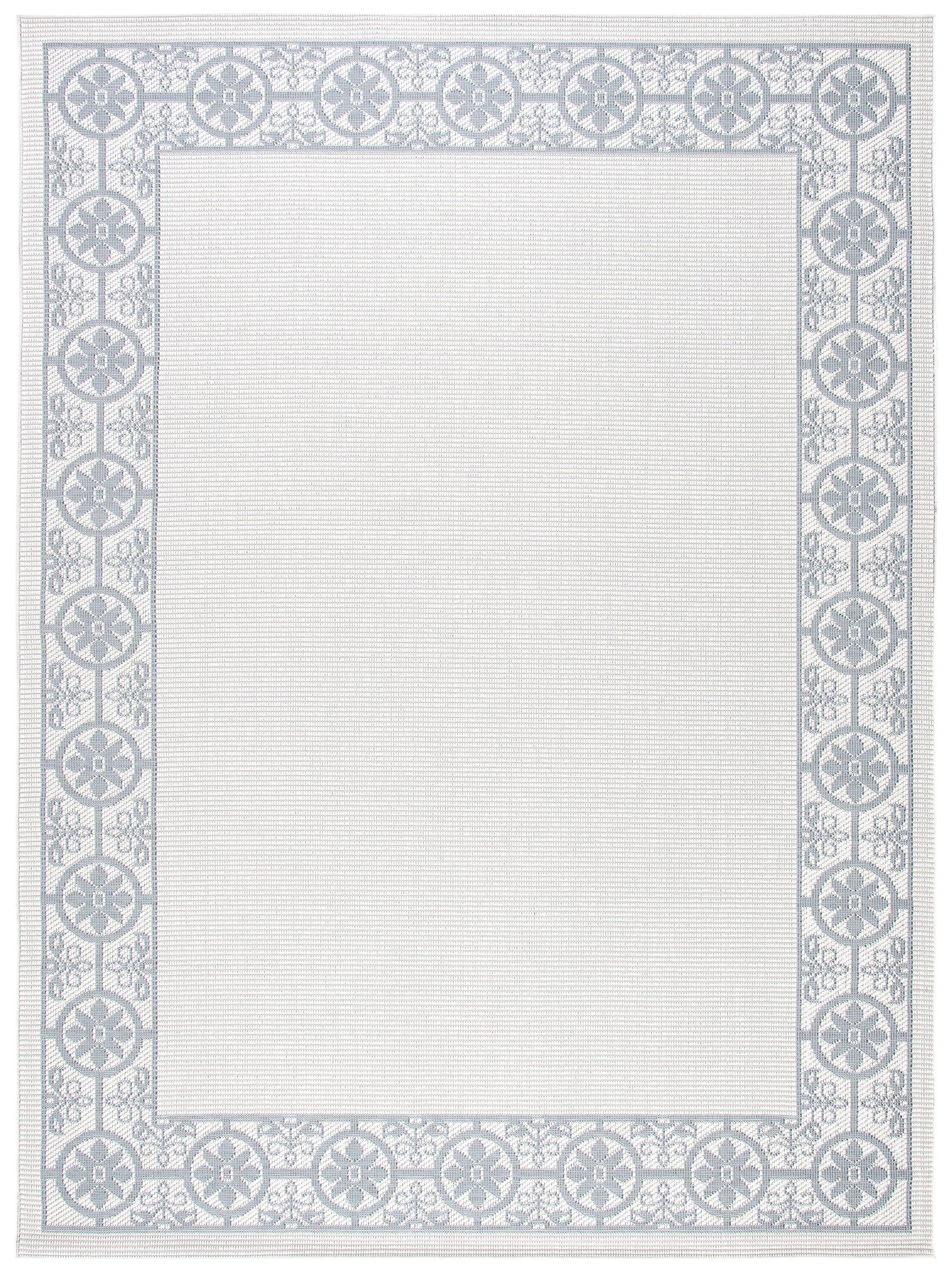 SAFAVIEH Bermuda Zoey Floral Bordered Indoor/Outdoor Area Rug Ivory/Light Blue, 8' x 10'