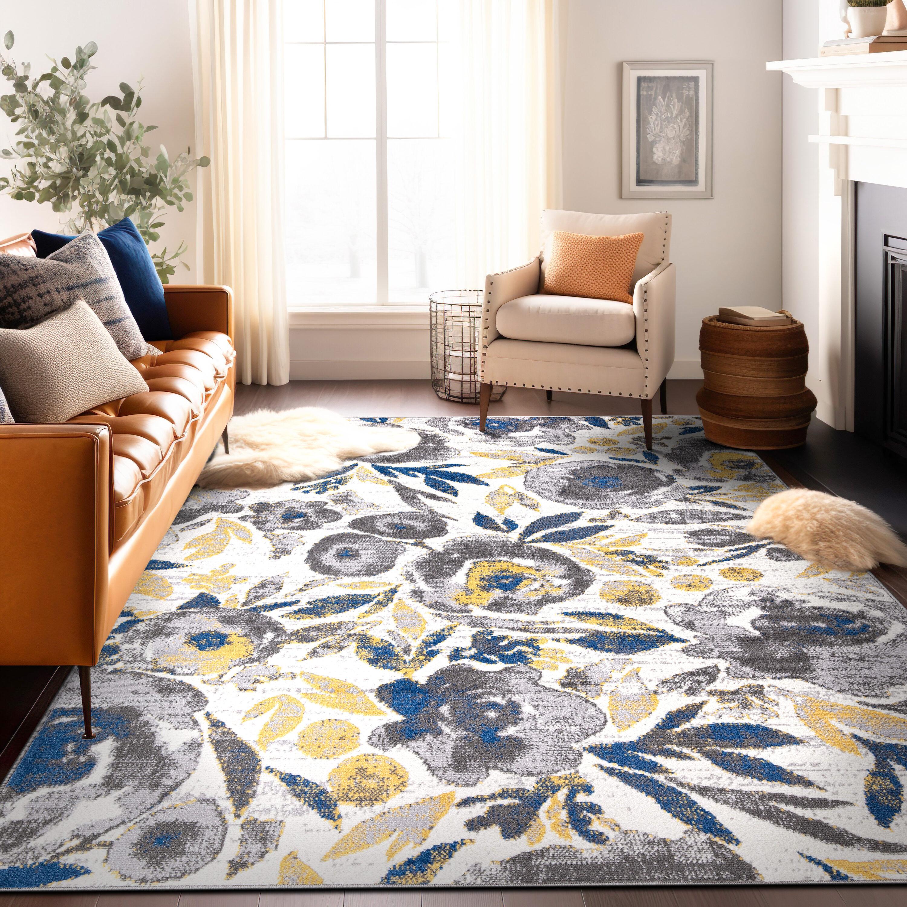 Ivory Floral Bliss 5' x 7' Easy-Care Synthetic Area Rug