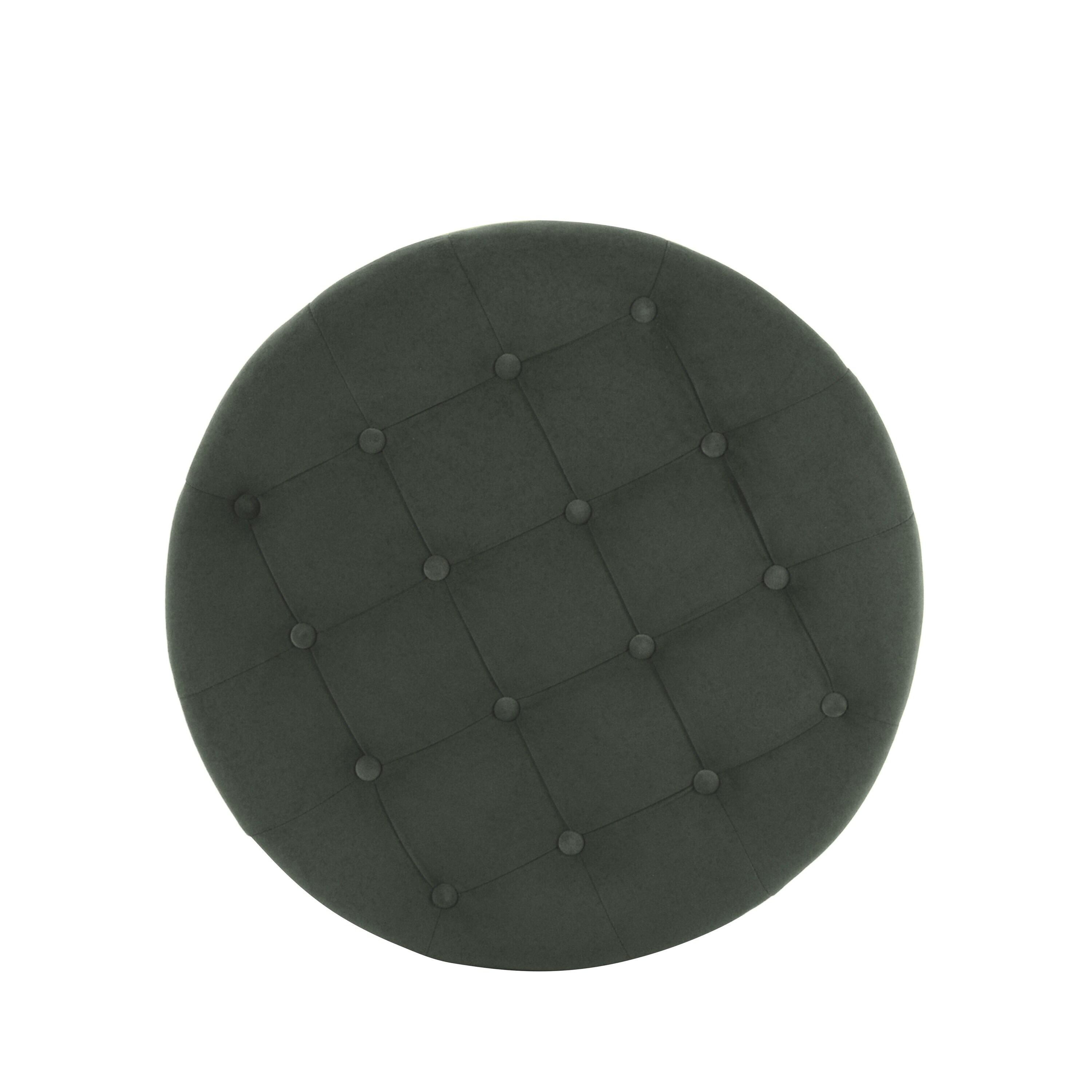 Tufted Round Storage Ottoman Loden Green Velvet - HomePop: Velvet Footstool, Honey Oak Legs, 250lb Capacity