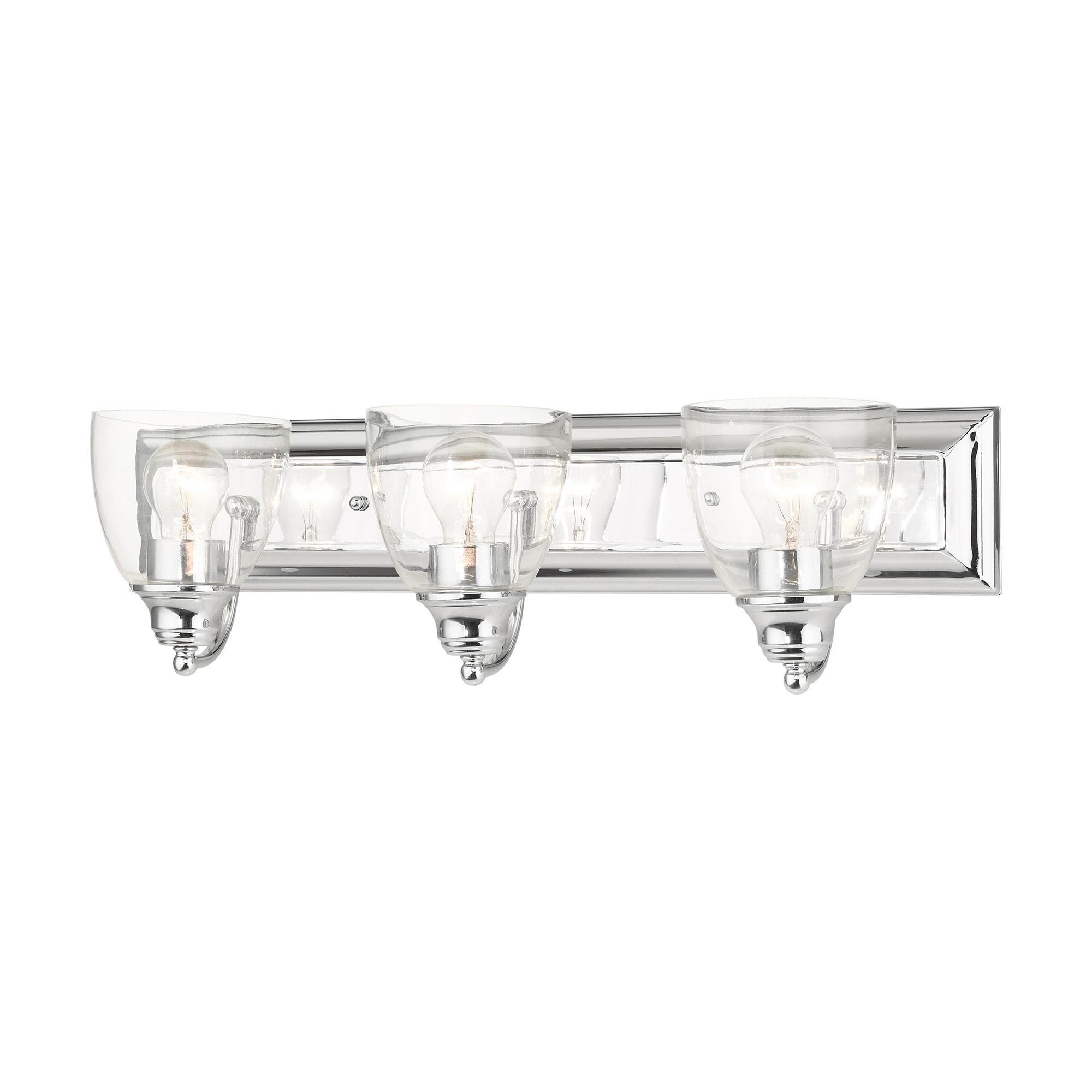 Elegant Polished Chrome 3-Light Vanity Sconce with Hand Blown Glass Shades