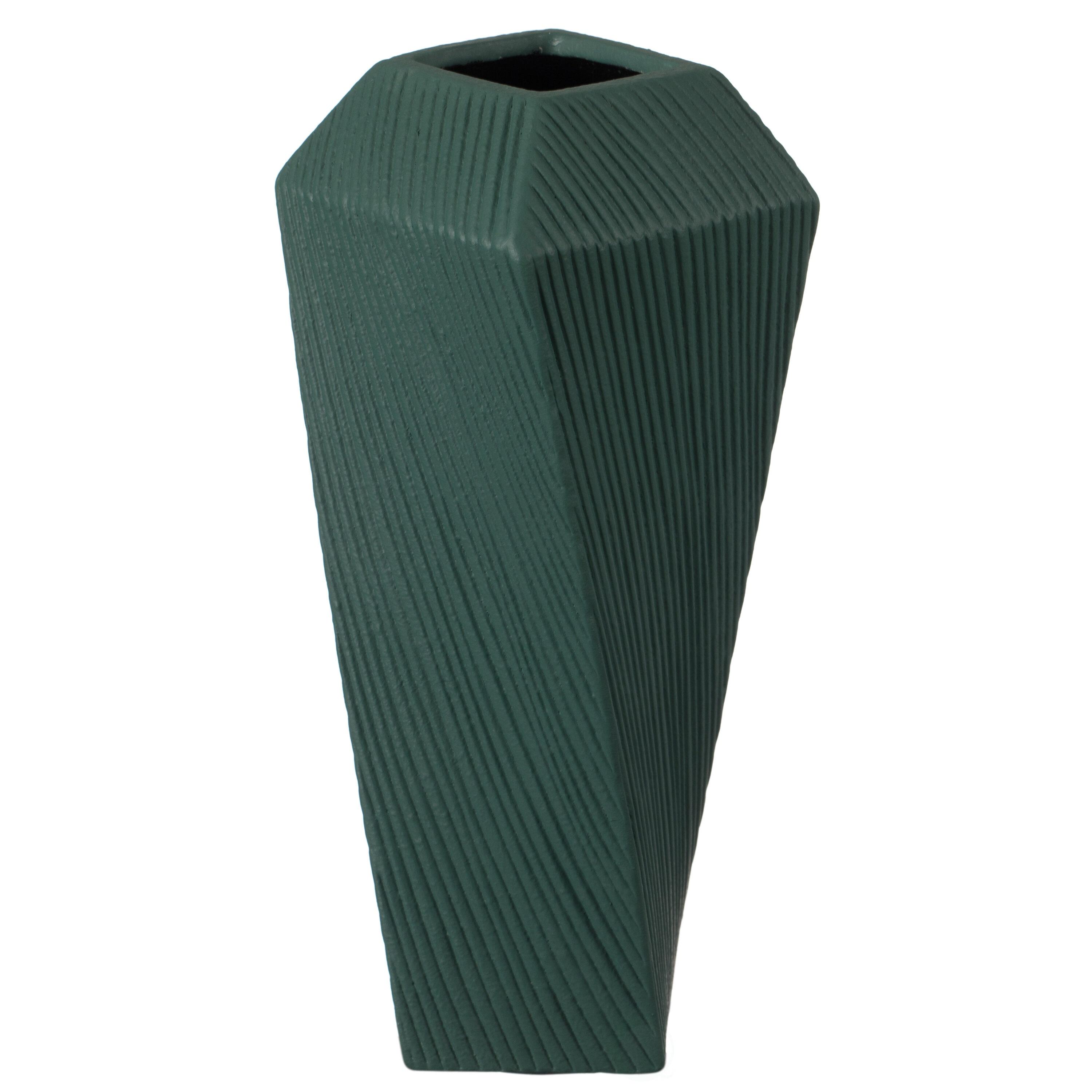 Uniquewise 12" H Decorative Ceramic Square Twisted Centerpiece Table Vase Green, Large