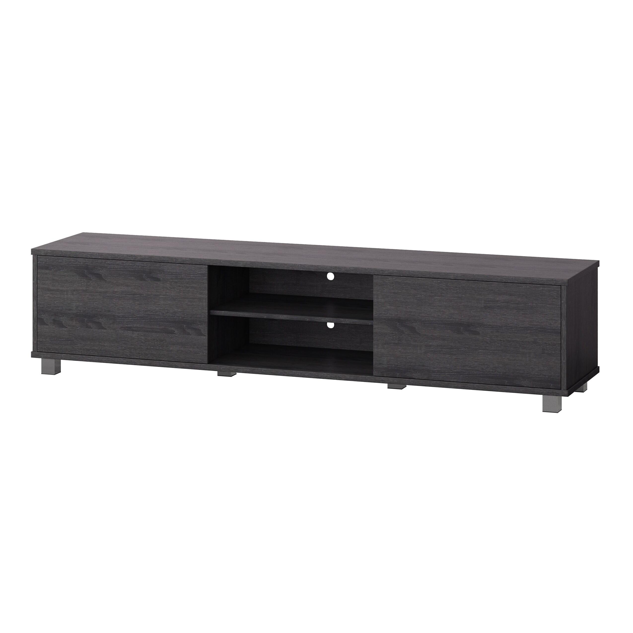 CorLiving Hollywood TV Stand for TVs up to 85" with Doors Wood Grain Dark Gray: Modern Media Console, Adjustable Shelves