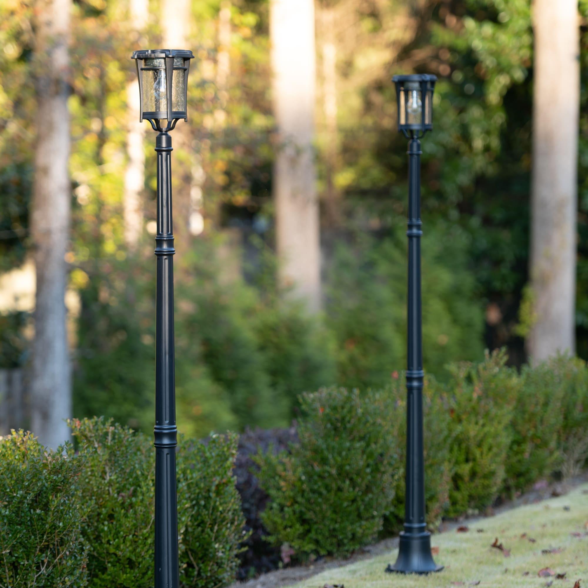 Eligia Black 1-Light 13" H Solar Powered Lantern Warm White Post Light with Pier and Wall