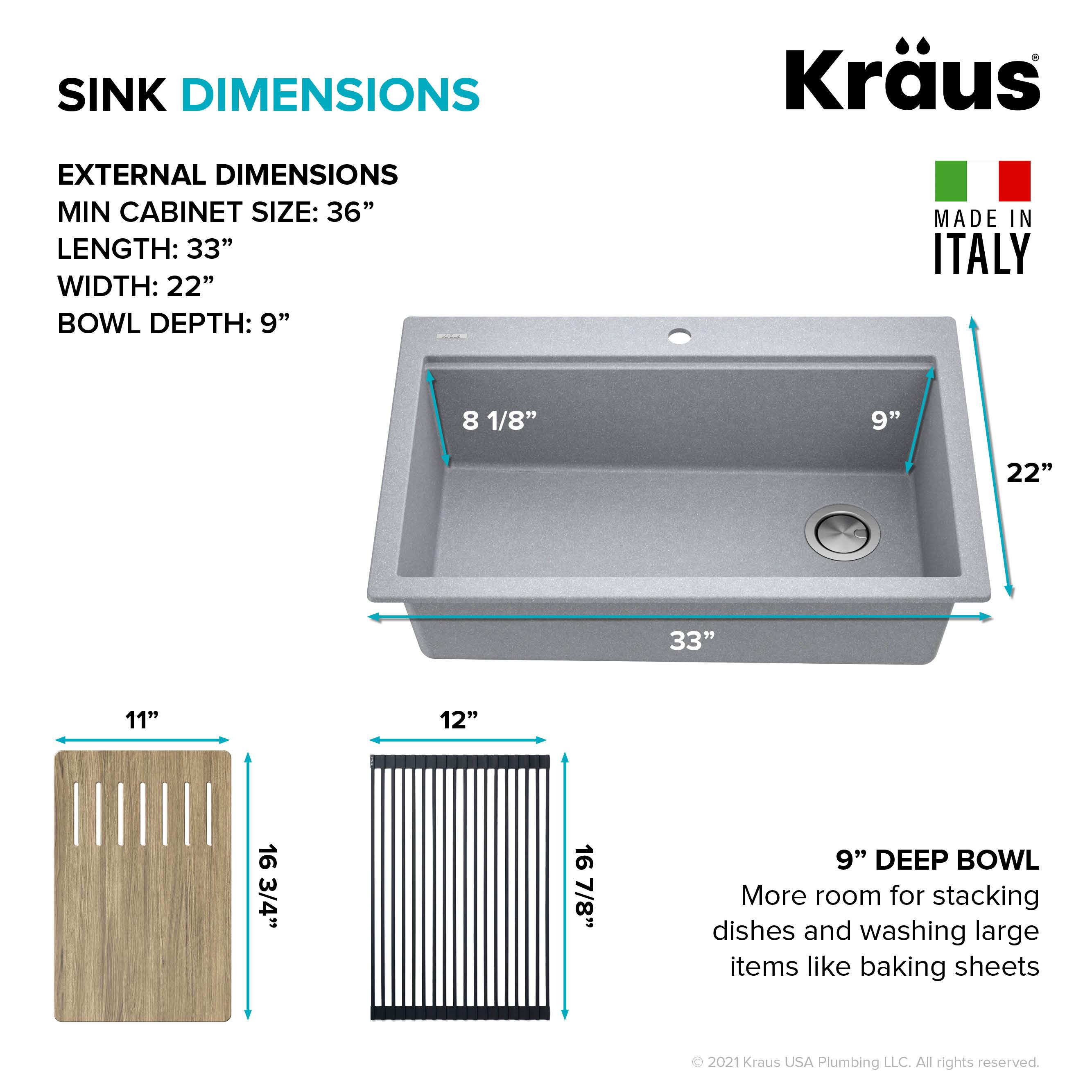 33 in. KRAUS Bellucci Workstation Drop-In Granite Composite Single Bowl Kitchen Sink with Accessories