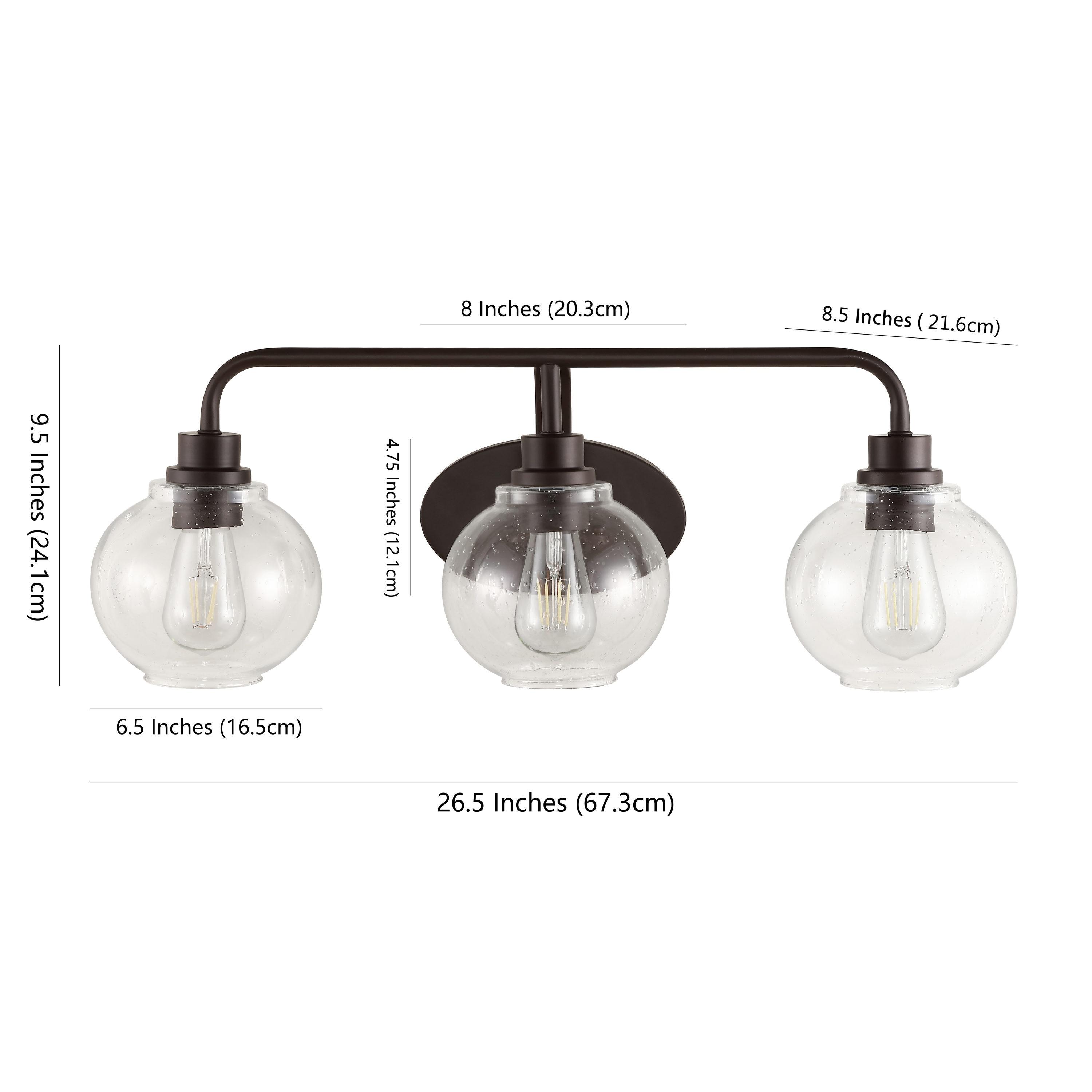 JONATHAN Y Sandrine 26.25" 3-Light Iron/Seeded Glass Cottage Rustic LED Vanity Light, Oil Rubbed Bronze
