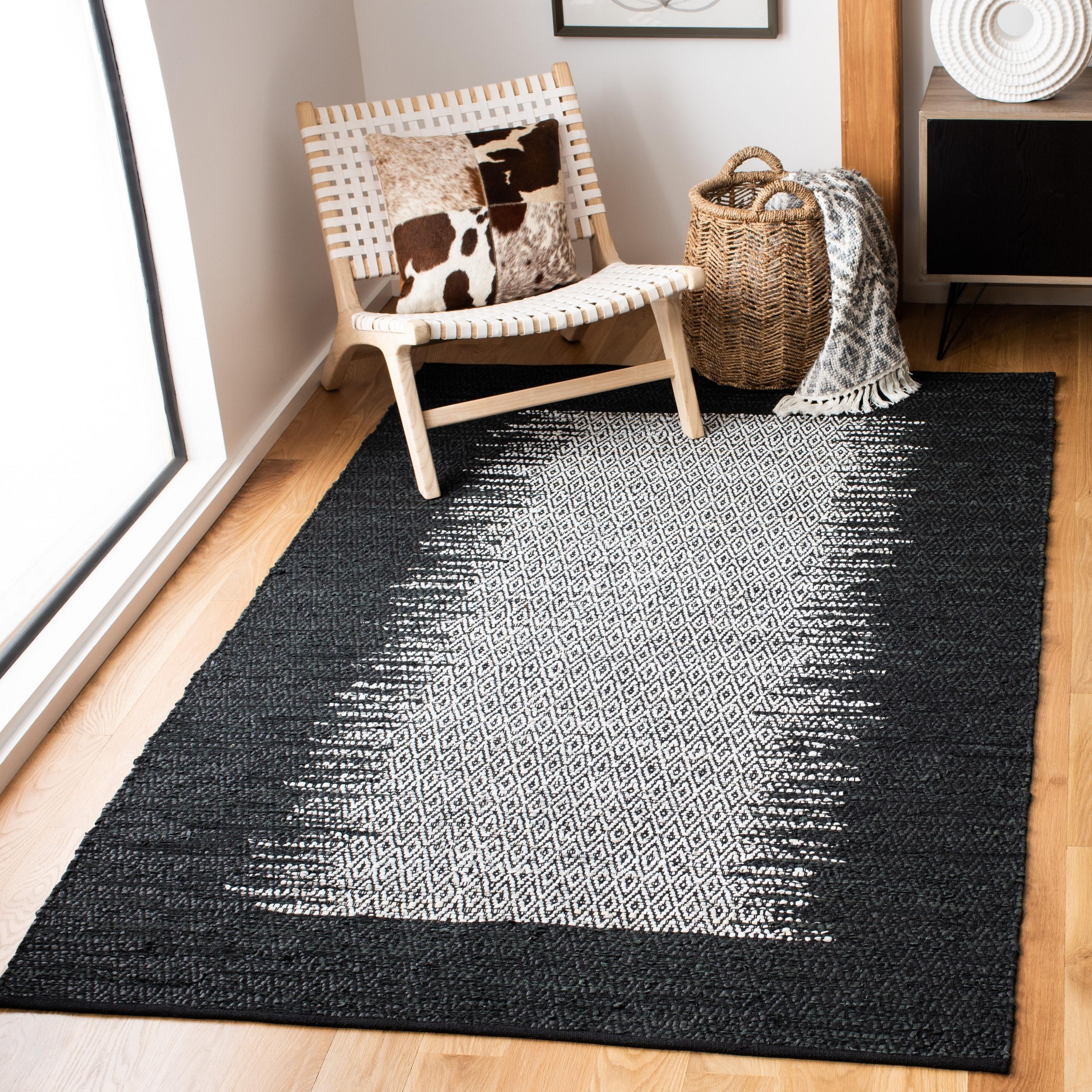 Vintage Leather VTL387 Hand Woven Indoor Area Rug - Light Grey/Black - 6'x6' - Safavieh.
