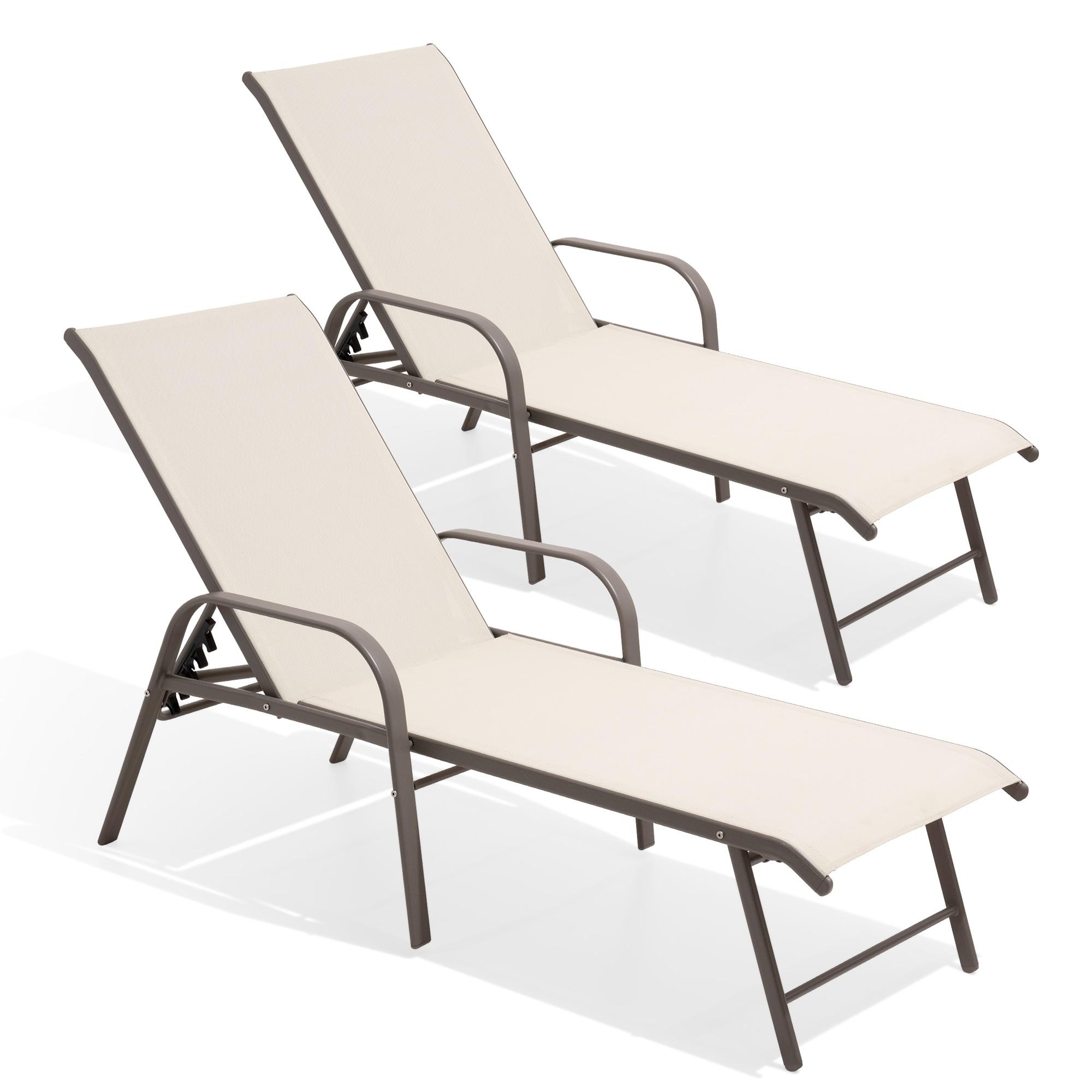 Crestlive Products Set of 2 Aluminum Patio Chaise Lounge Chair Folding Outdoor Recliners, Beige