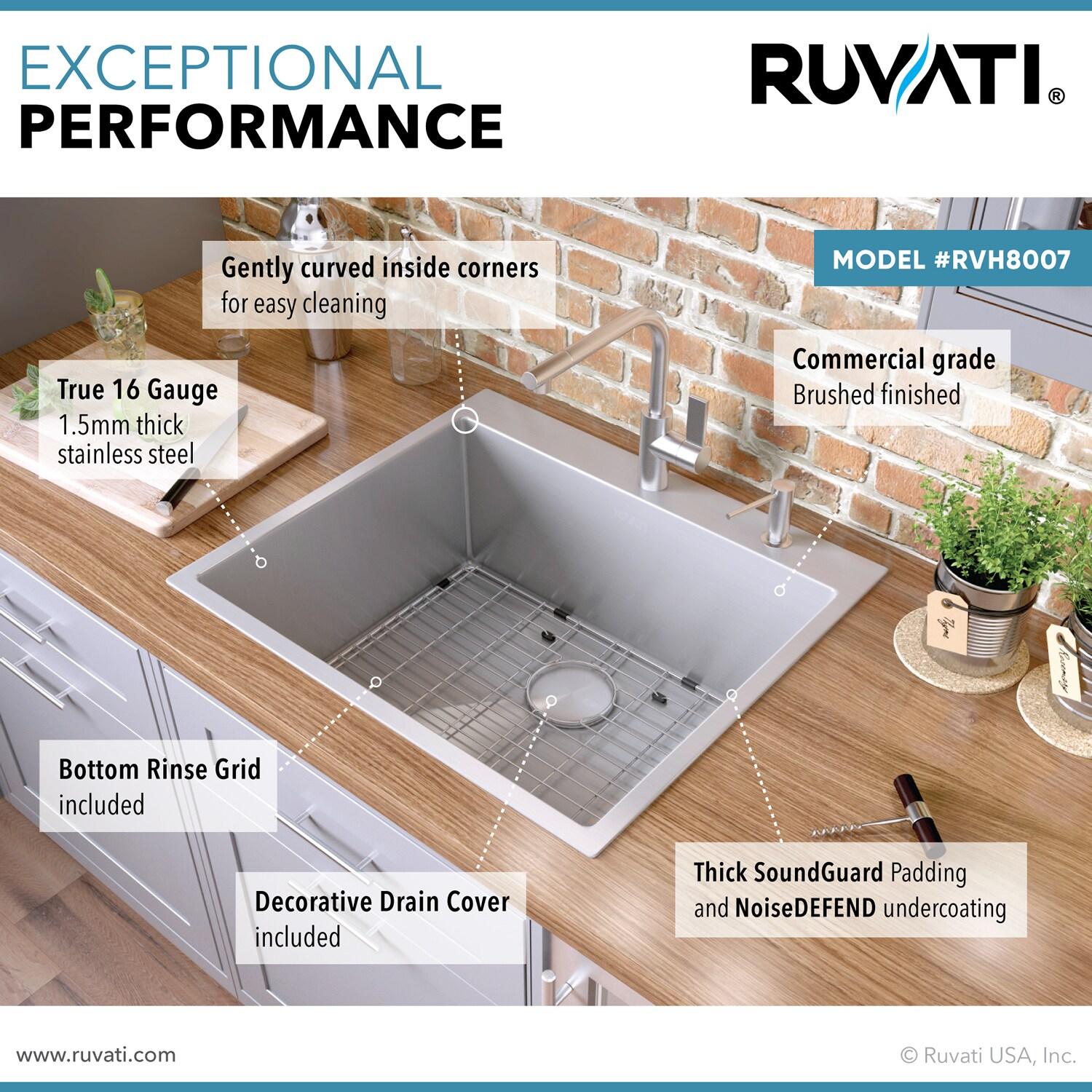 Ruvati 25-inch Drop-in Topmount 16 Gauge Stainless Steel Rounded Corners Kitchen Sink Single Bowl