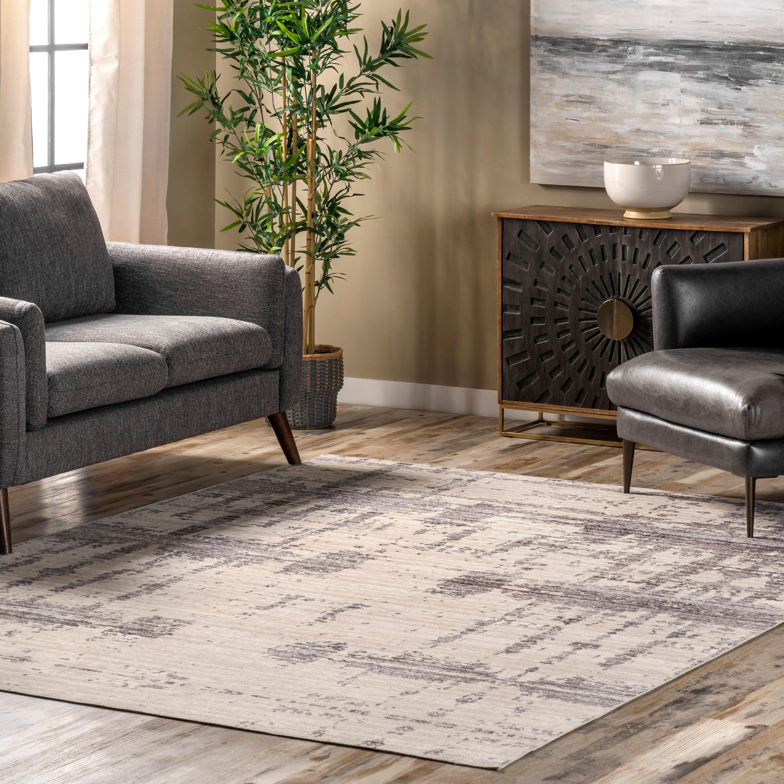 Nuloom Ariana Abstract 5x8 Machine Washable Indoor Area Rug for Living Room Bedroom Dining Room Kitchen, Grey/Beige