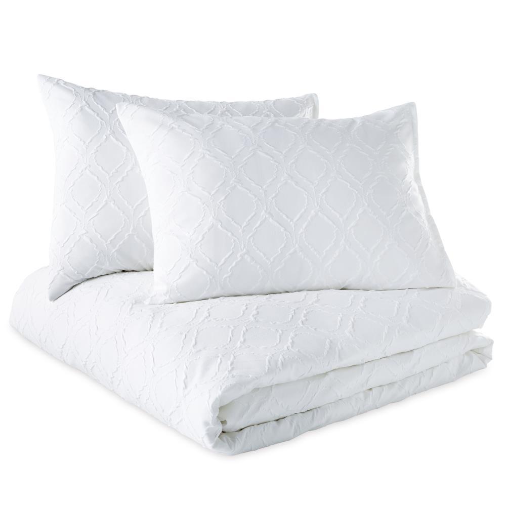 Microsculpt King 3pc Solid Ogee Duvet Set White: Polyester Microfiber, Lightweight, Hidden Button Closure