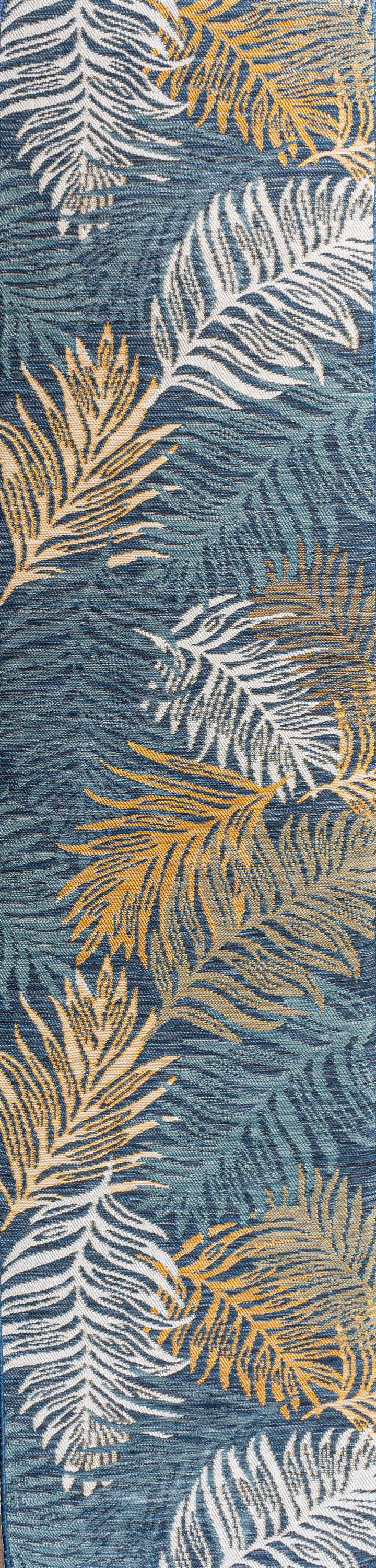 JONATHAN Y Calypso Coastal Casual Palm Frond Reversible Machine-Washable Cream/Navy 2 ft. x 8 ft. Indoor/Outdoor Runner Rug