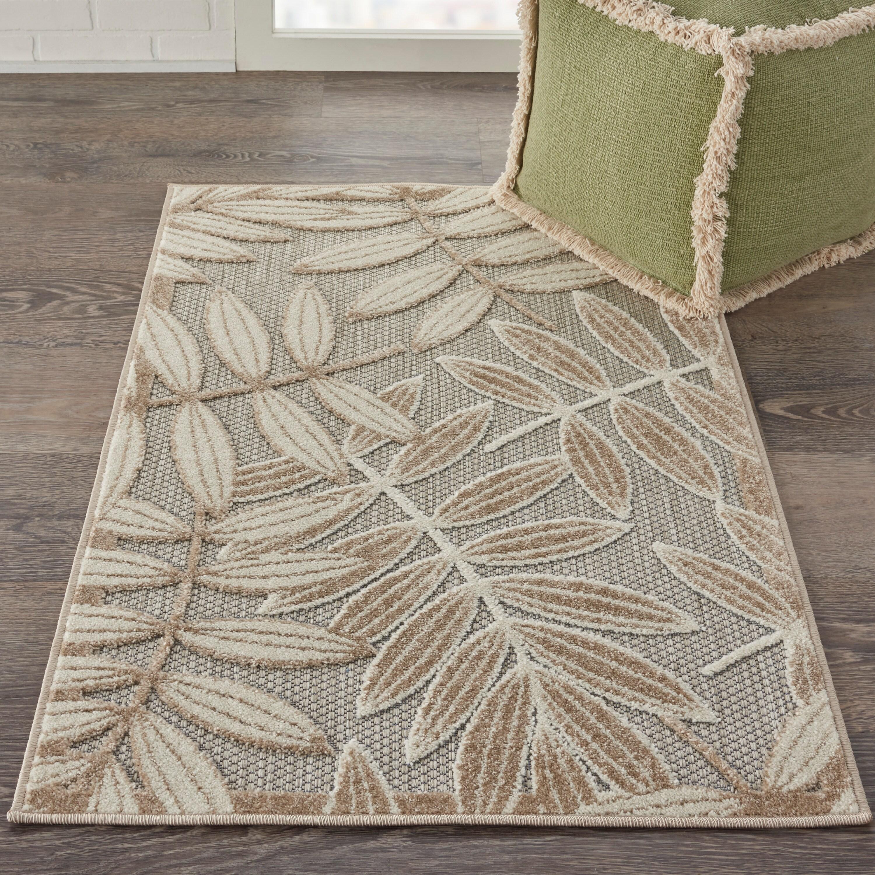 Nourison Aloha Floral Leaf Flatweave High-Low Indoor Outdoor Area Rug Natural 2'8" x 4'