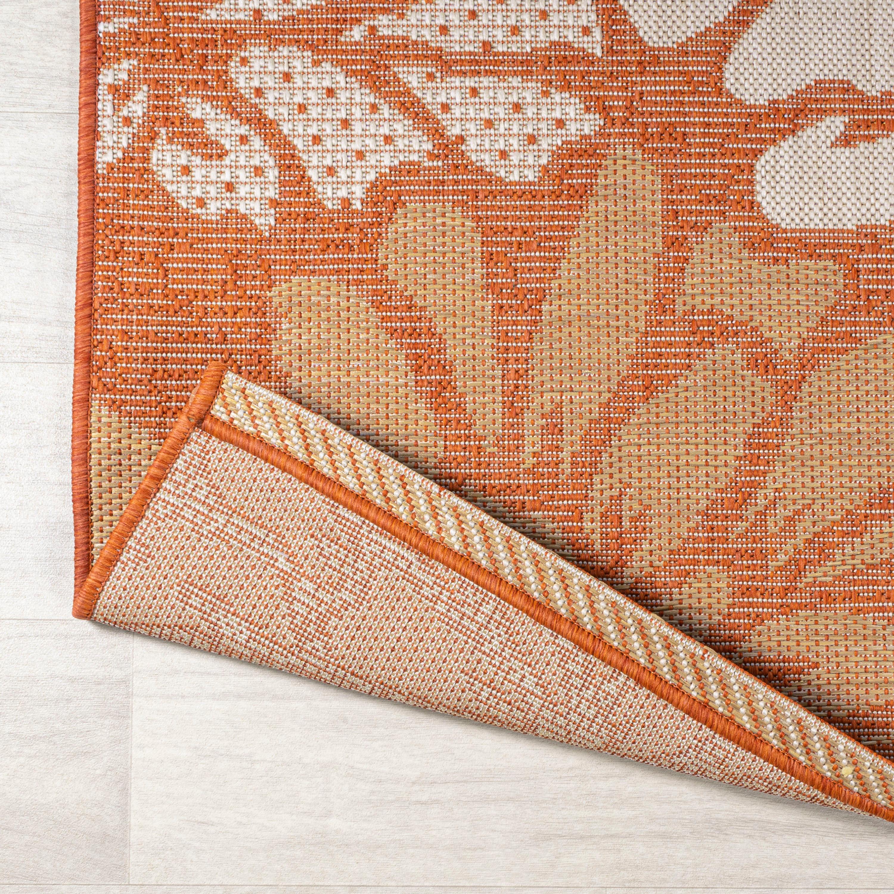 2' x 10' Zinnia Modern Floral Textured Weave Indoor/Outdoor Runner Rug, Orange/Cream - JONATHAN Y