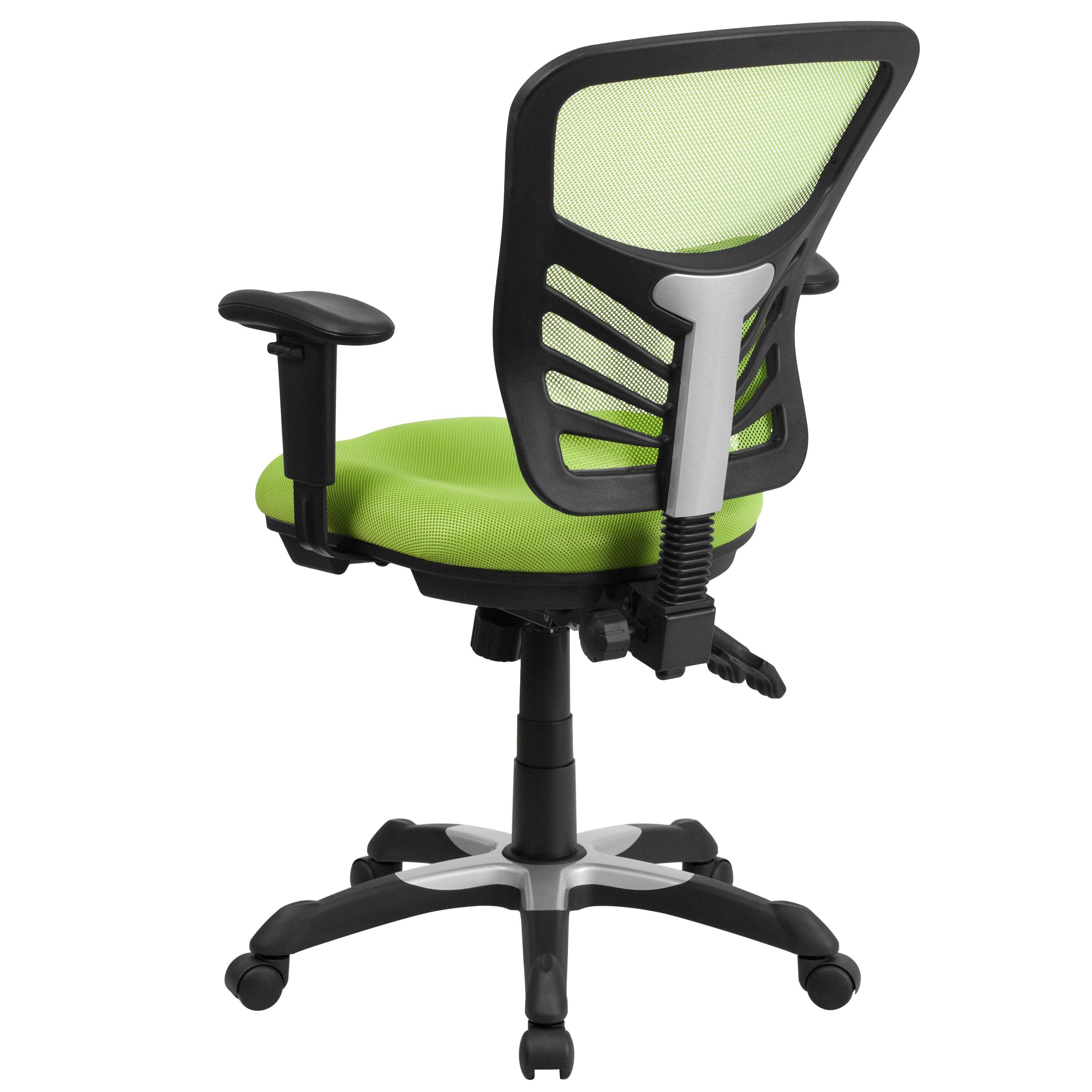 Flash Furniture Nicholas Mid-Back Green Mesh Multifunction Executive Swivel Ergonomic Office Chair with Adjustable Arms