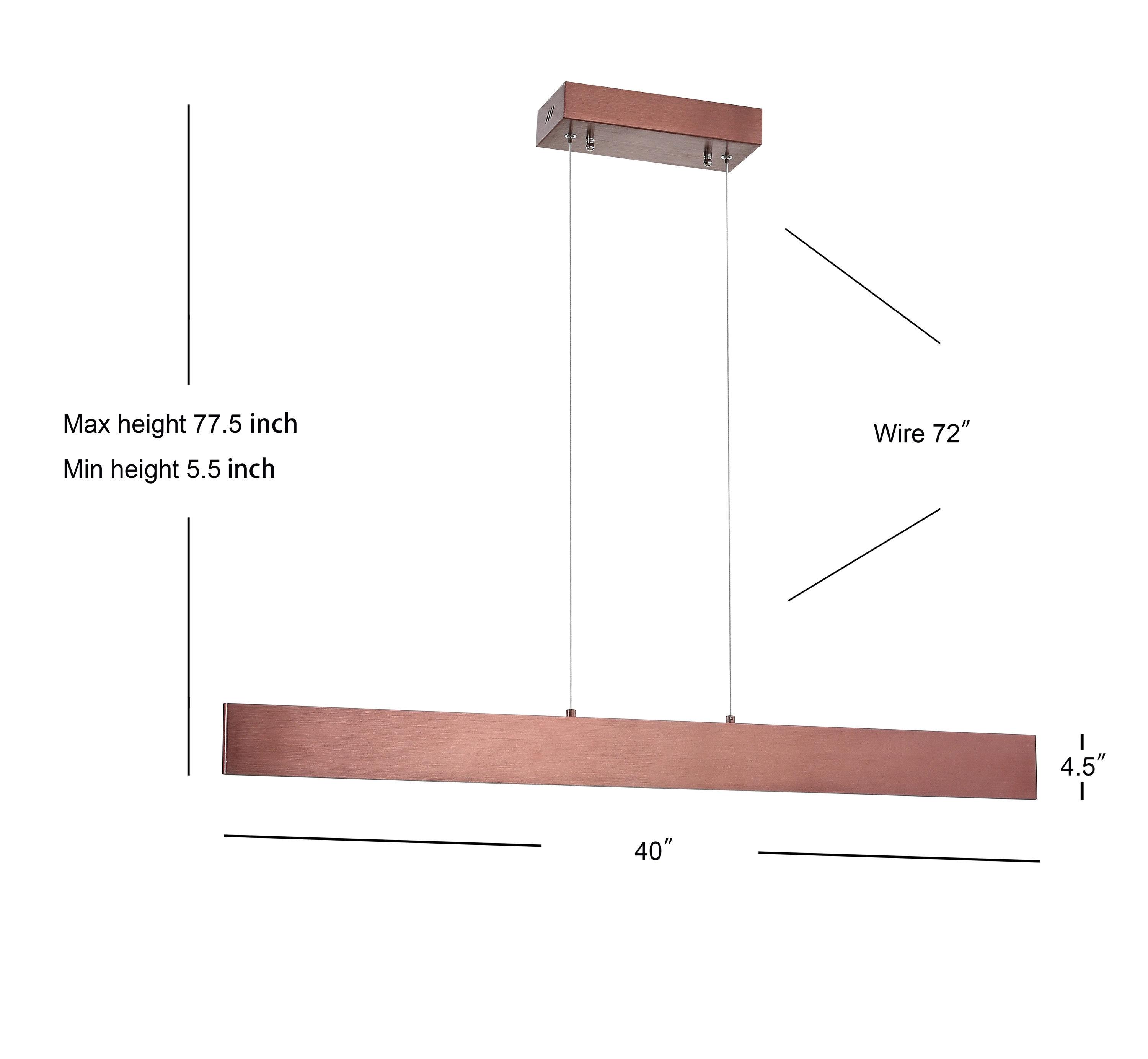 Draper 40" Dimmable Adjustable Integrated LED Metal Linear Pendant, Anodized Bronze