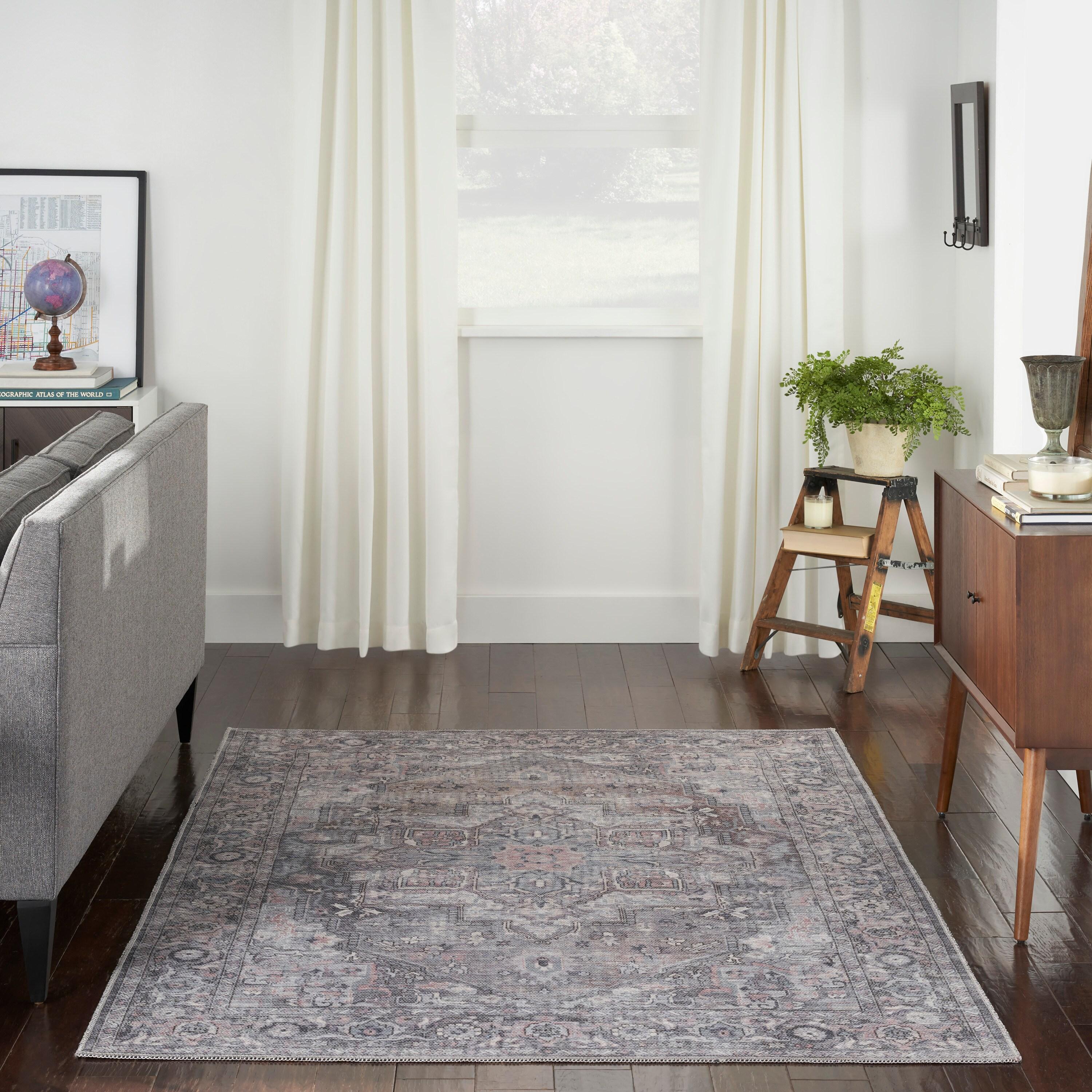 Nourison New Concept Washables Back to College 4' x 6' Grey Vintage Indoor Non-Slip Flatweave Rug