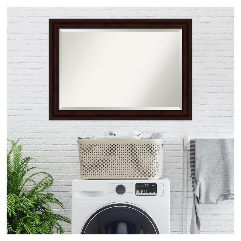Amanti Art Beveled Bathroom Wall Mirror - Coffee Bean Brown Frame - Coffee Bean Brown Outer Size: 41 x 29 in