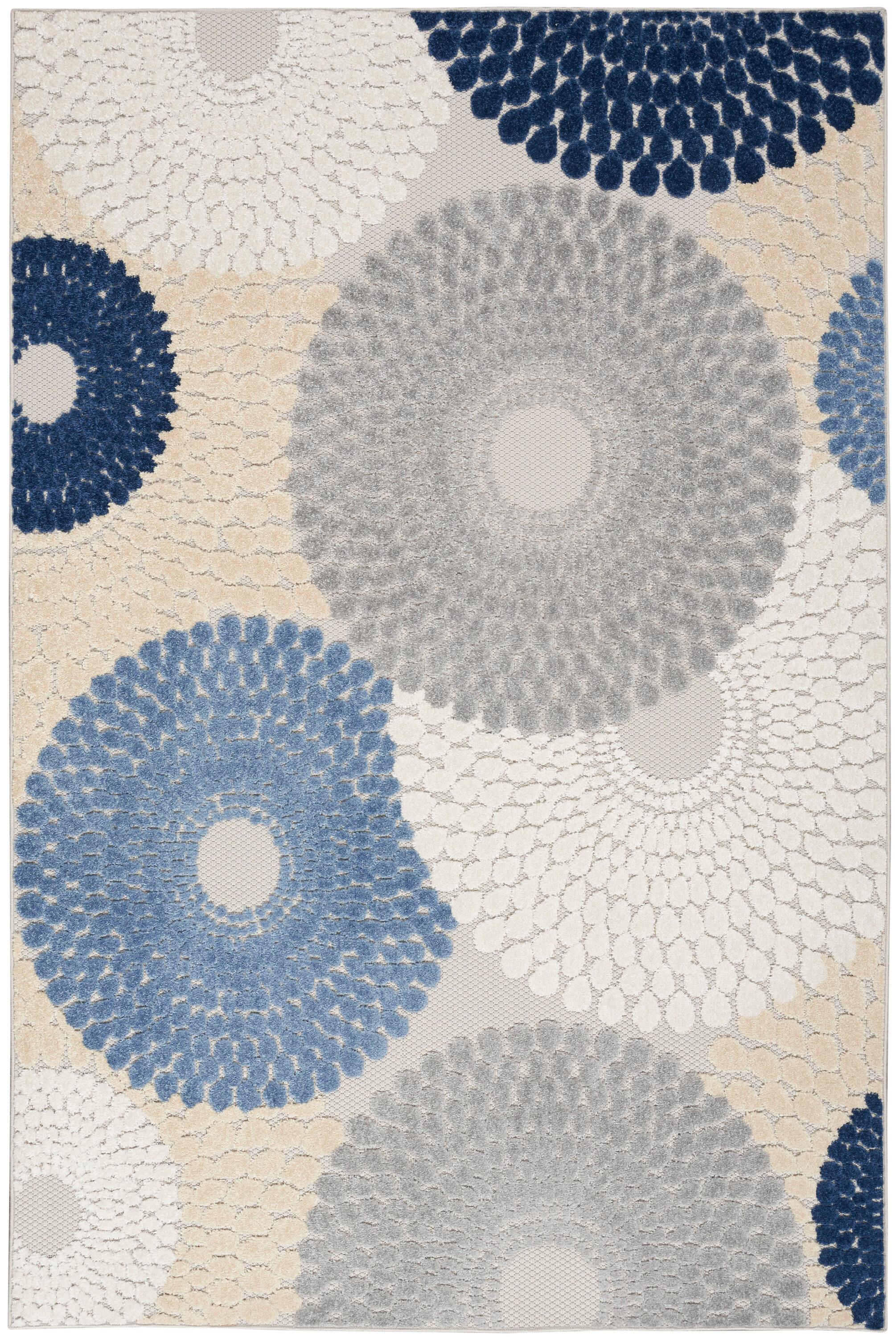 Nourison Aloha Bold Geometric Flatweave High-Low Indoor Outdoor Area Rug Blue/Grey 3'6" x 5'6"