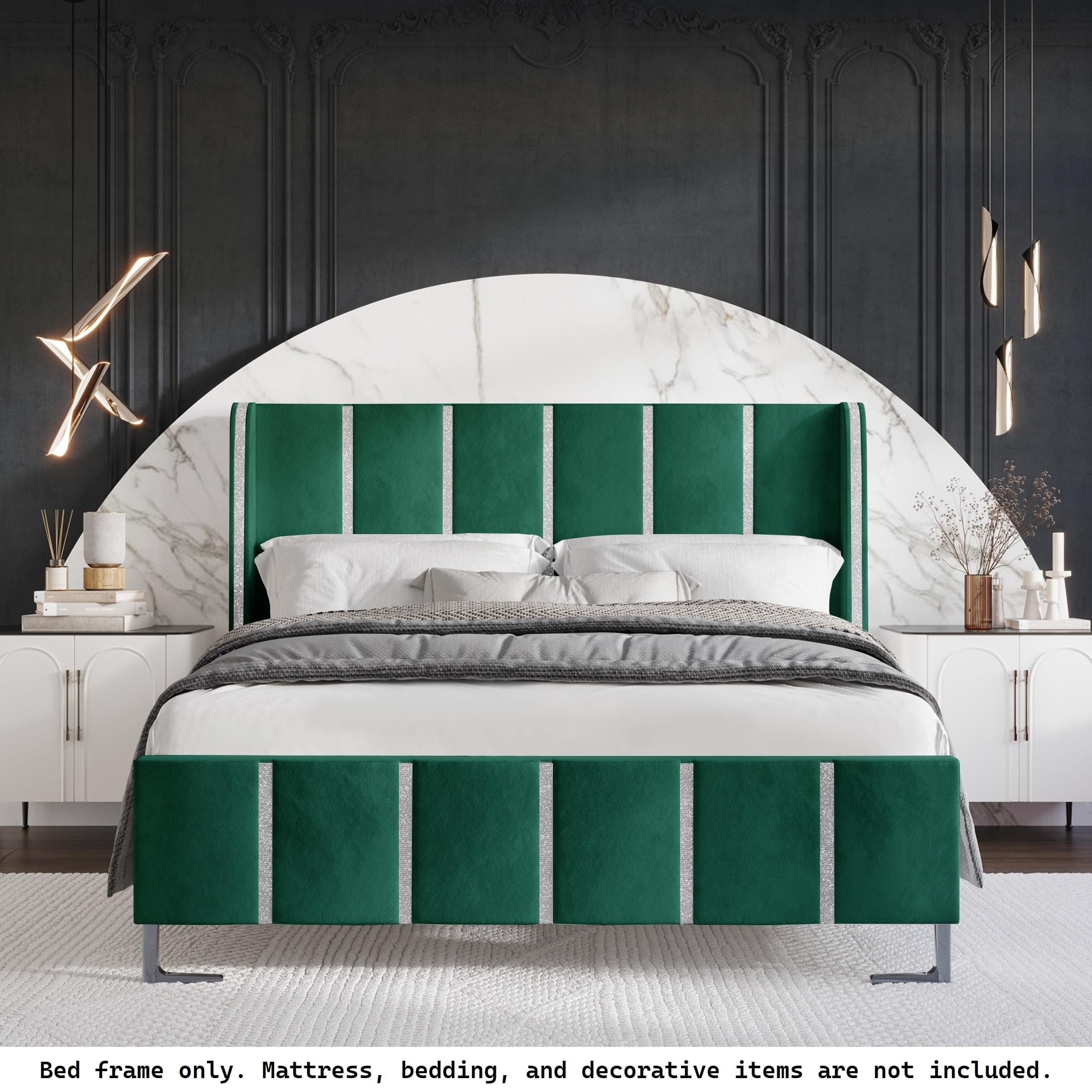 ChaletPosh Full Size Upholstered Bed in Green Velvet