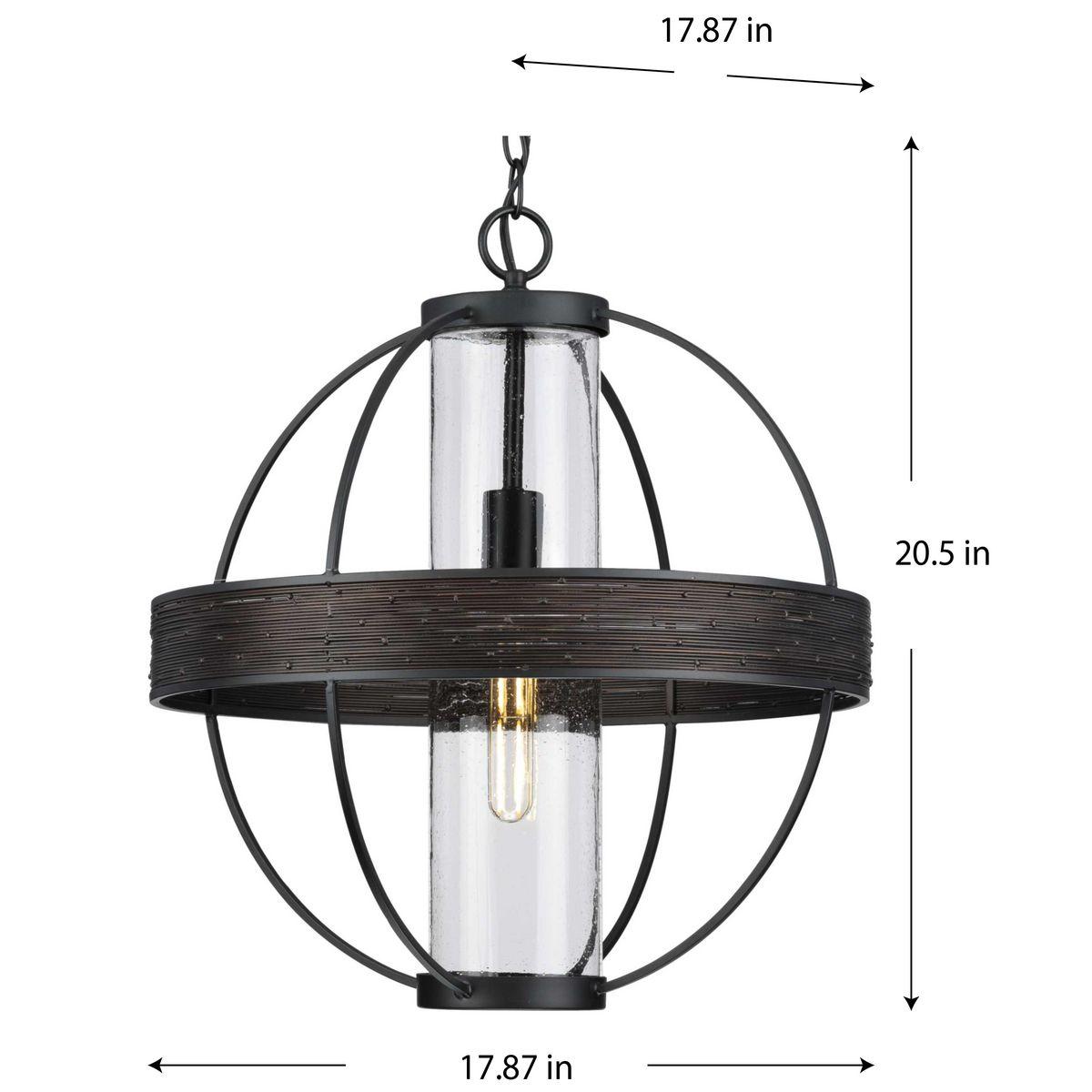 Progress Lighting, Terrace, 1-Light Outdoor Hanging Light, Matte Black, Seeded Glass Shade