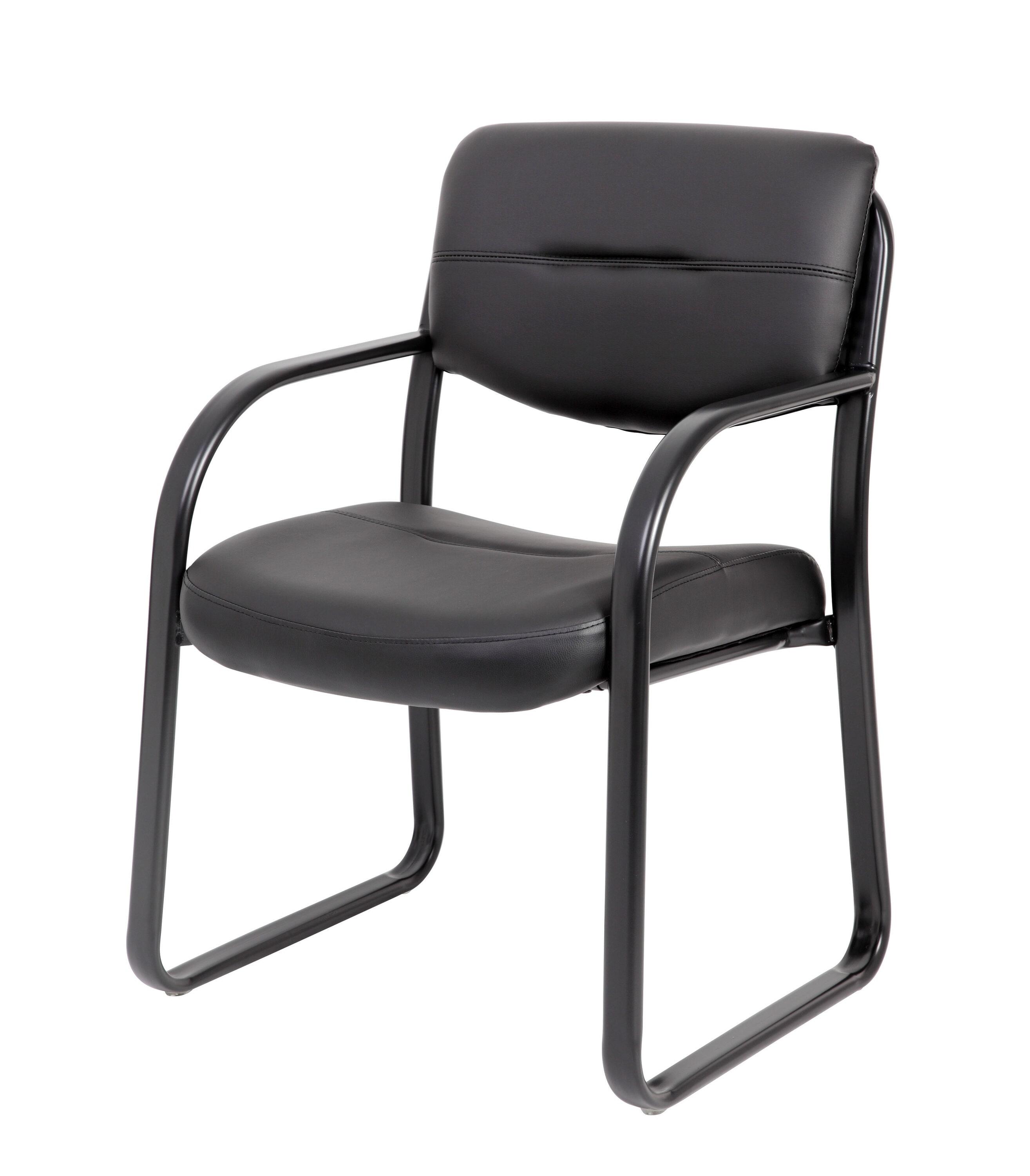 Boss Office Products Leather Sled Base Guest Chair Black: Upholstered, Metal Frame, Fixed Height