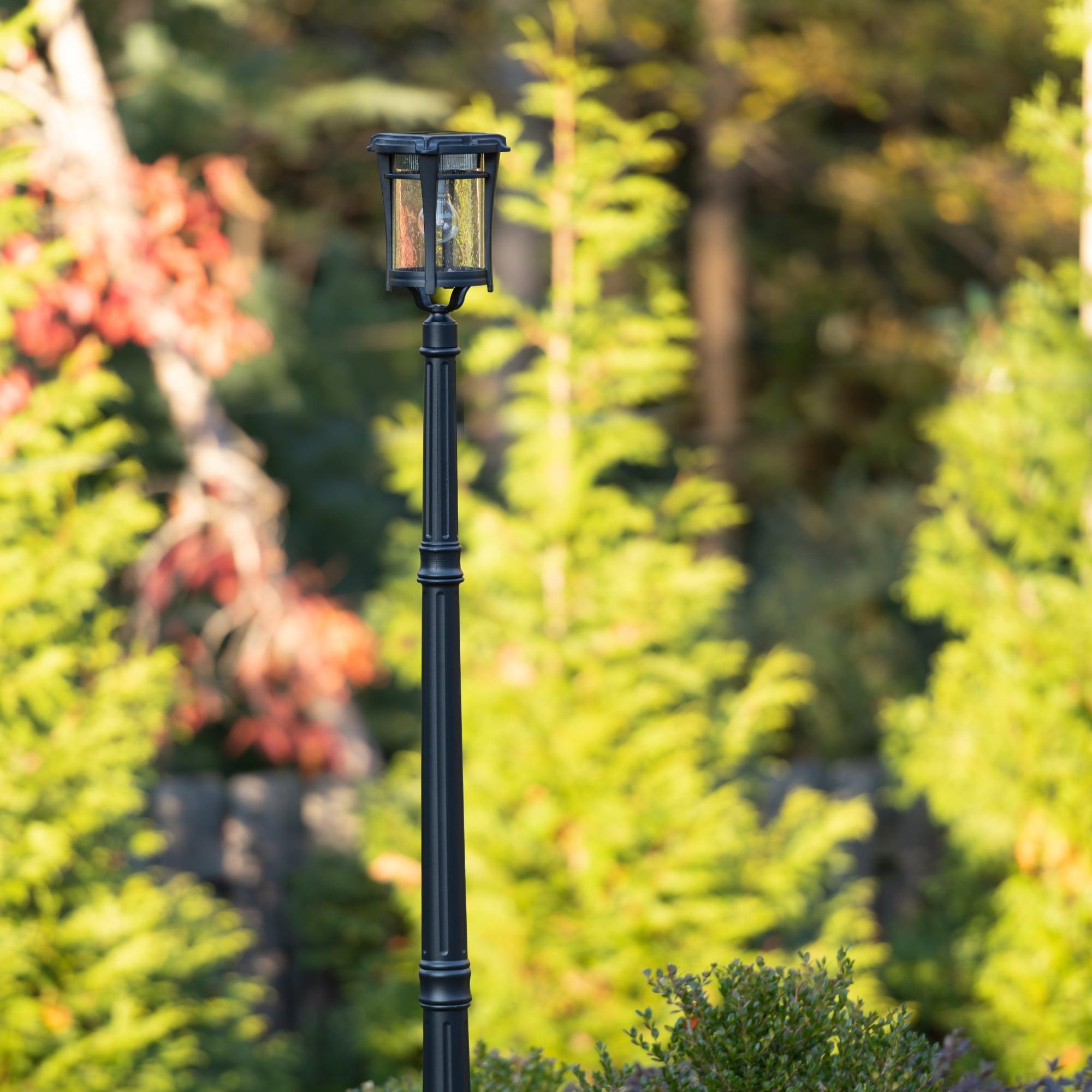 Eligia Black 1-Light 13" H Solar Powered Lantern Warm White Post Light with Pier and Wall