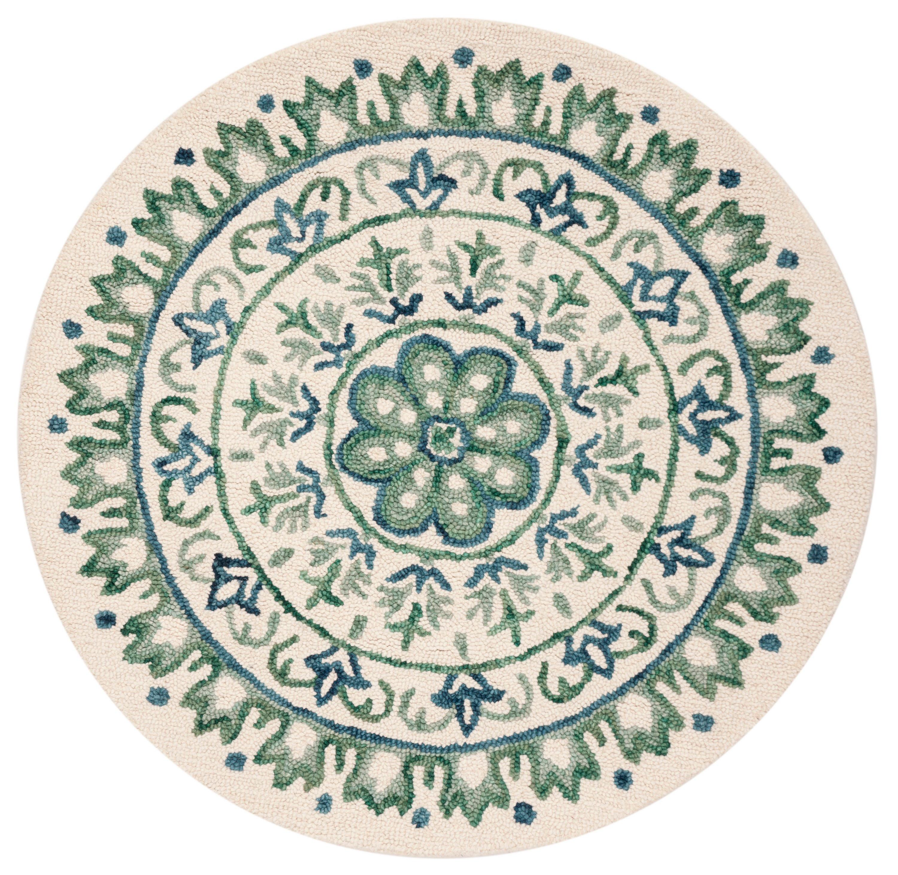 Novelty NOV607 Hand Tufted Area Rug - Ivory/Teal - 4' round - Safavieh.