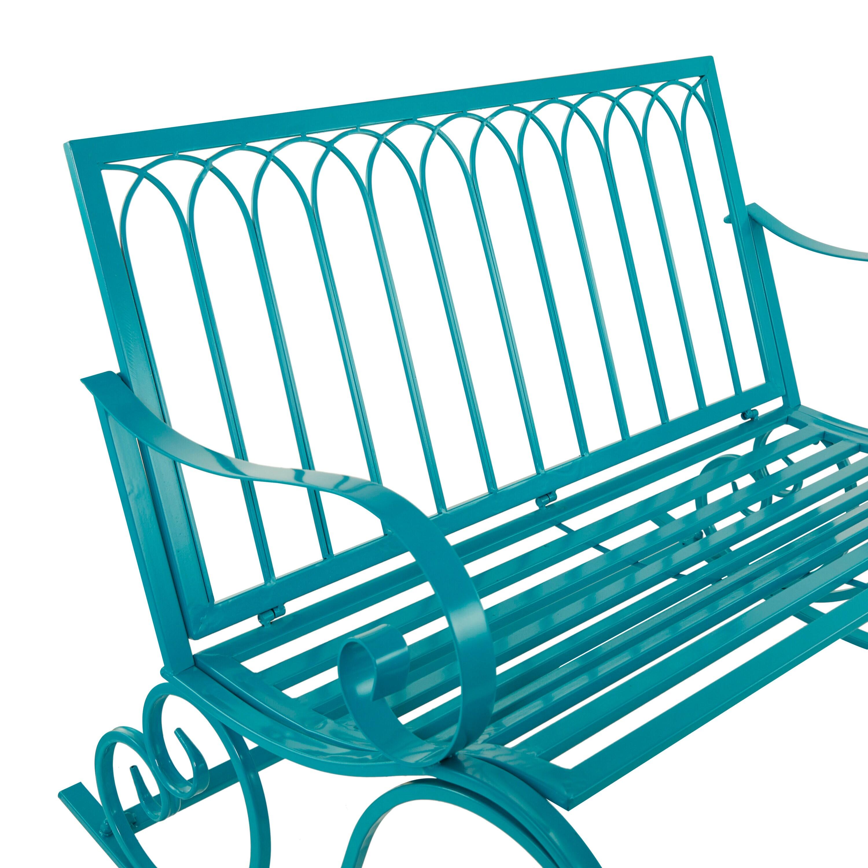 DecMode Metal Rocking Outdoor Bench, Teal