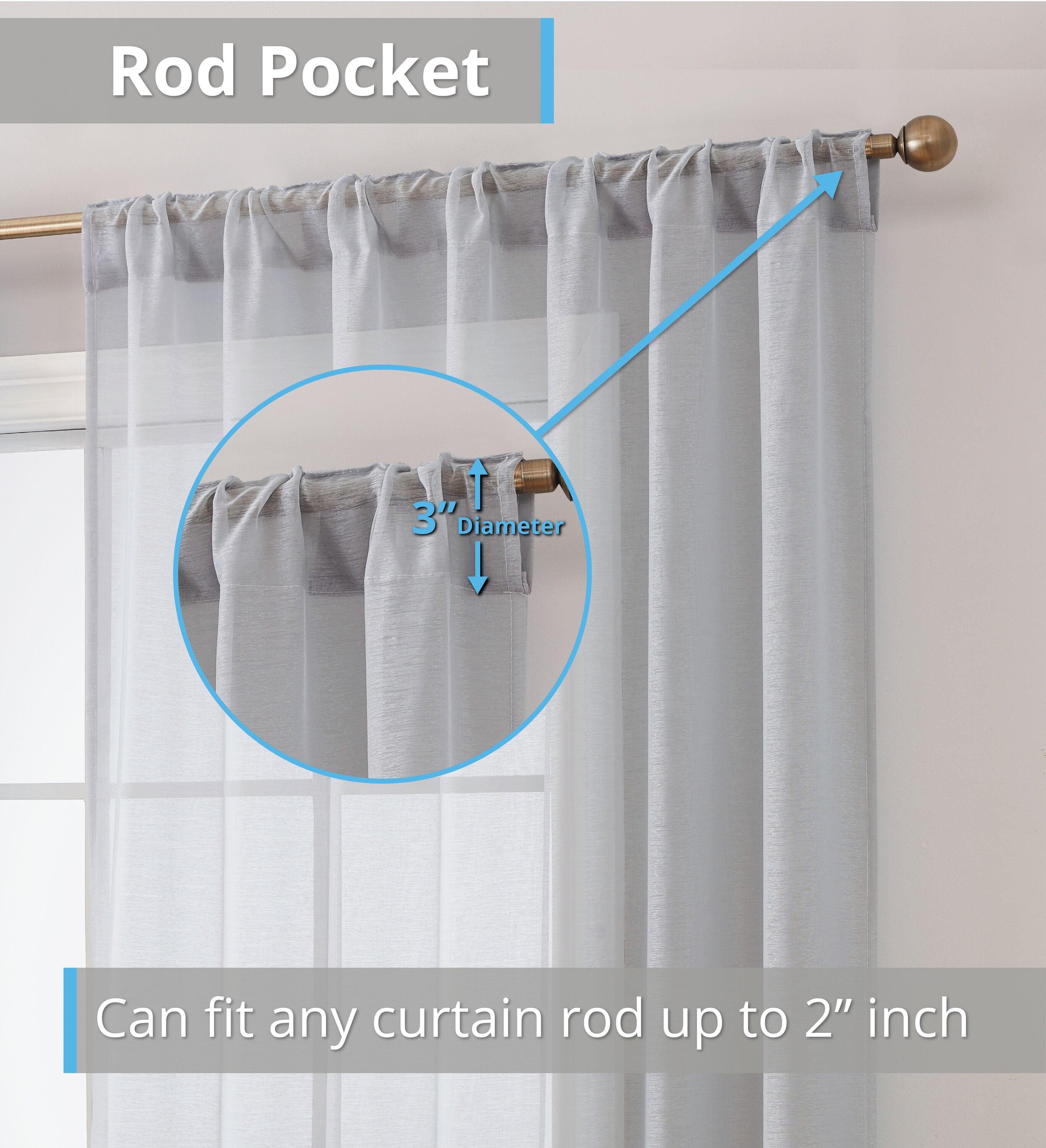 HLC.ME Lauren Semi Sheer Light Filtering Transparent Pocket Top & Back Tab Lightweight Window Curtain Panels, Set of 2 - Silver, 54 W x 84 L