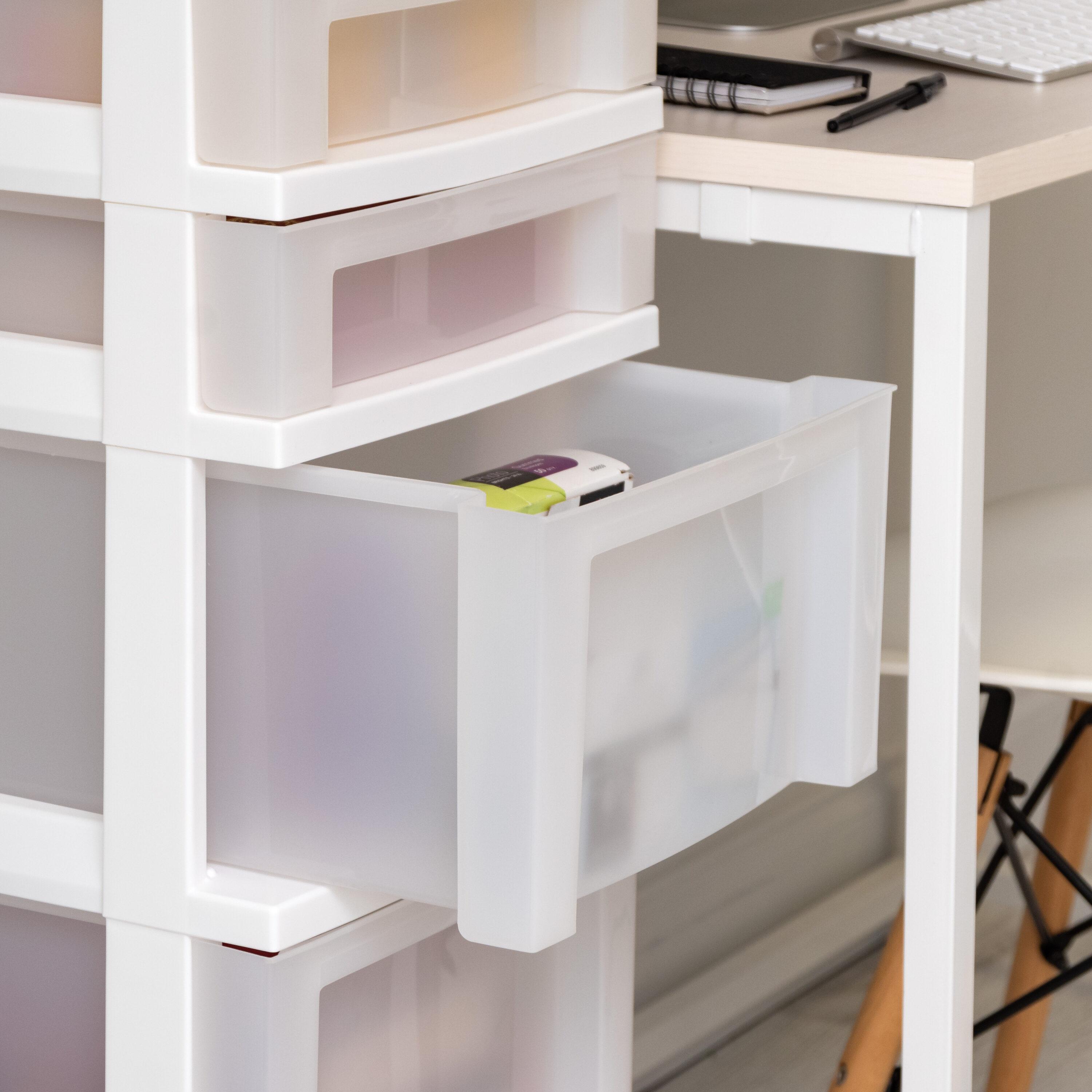 IRIS USA 6-Drawer Plastic Storage Cart with Organizer Top and Wheels, Clear/White