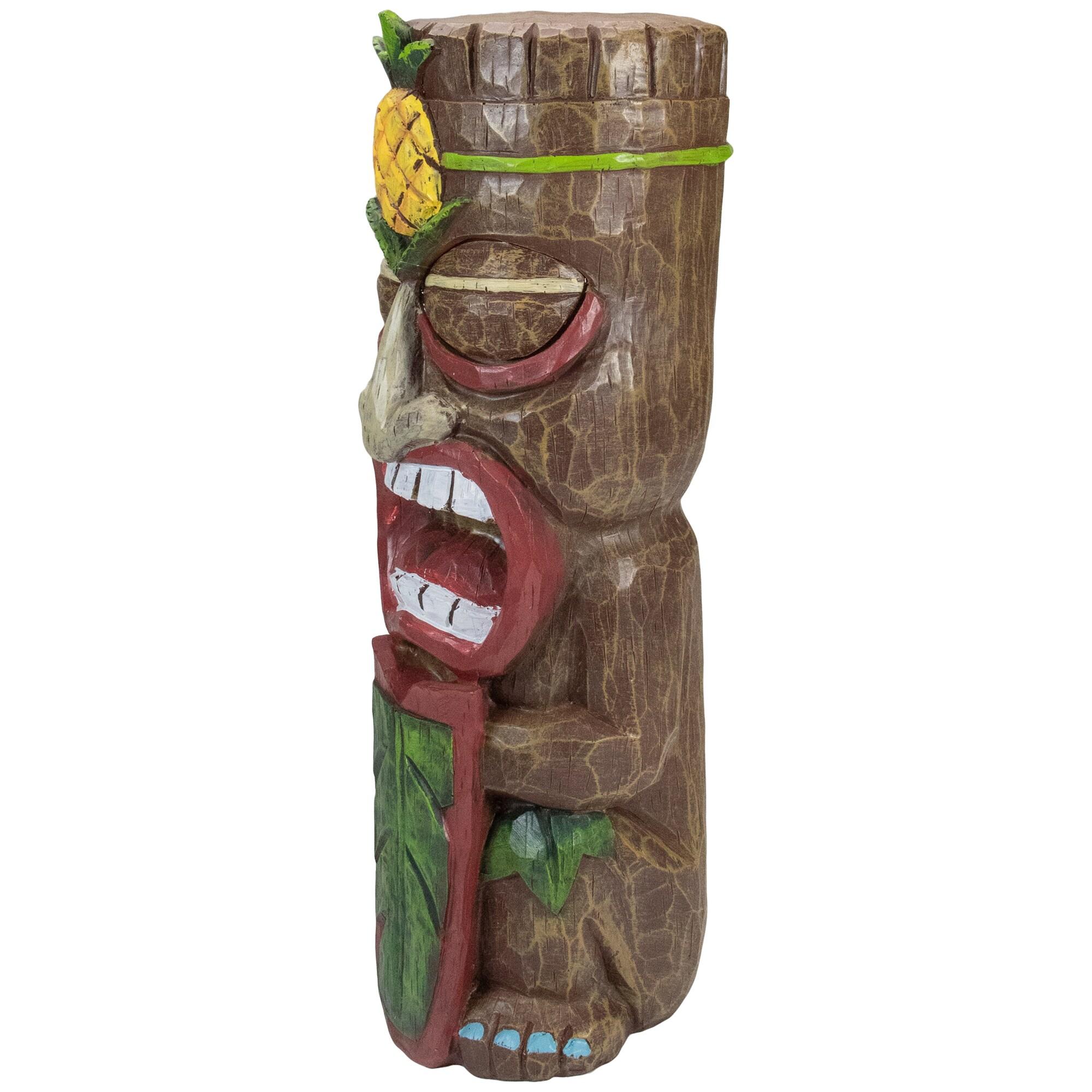 16" Solar Lighted Polynesian Outdoor Garden Tiki Statue