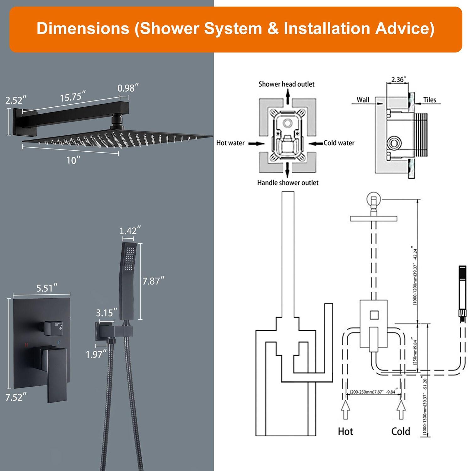 Cobbe Shower System, Matte Black Shower Faucets Sets Complete,Shower System,10 inches Rainfall Shower Head with Handheld, Shower Faucet Set for Bathroom Rough-in Valve Body and Trim Included