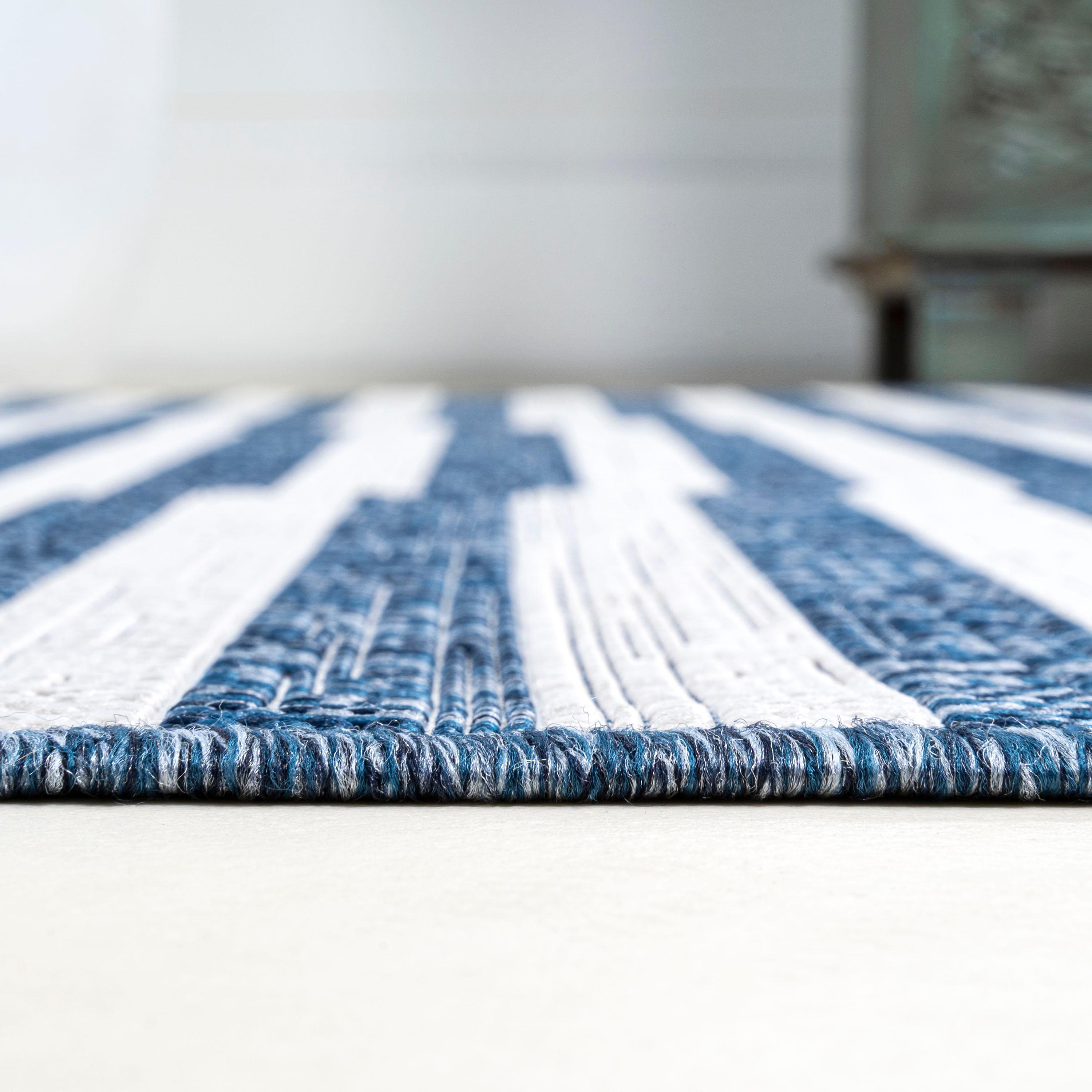 3'x5' Sukie Modern Offset Stripe Indoor/Outdoor Area Rug, Blue/Ivory - JONATHAN Y